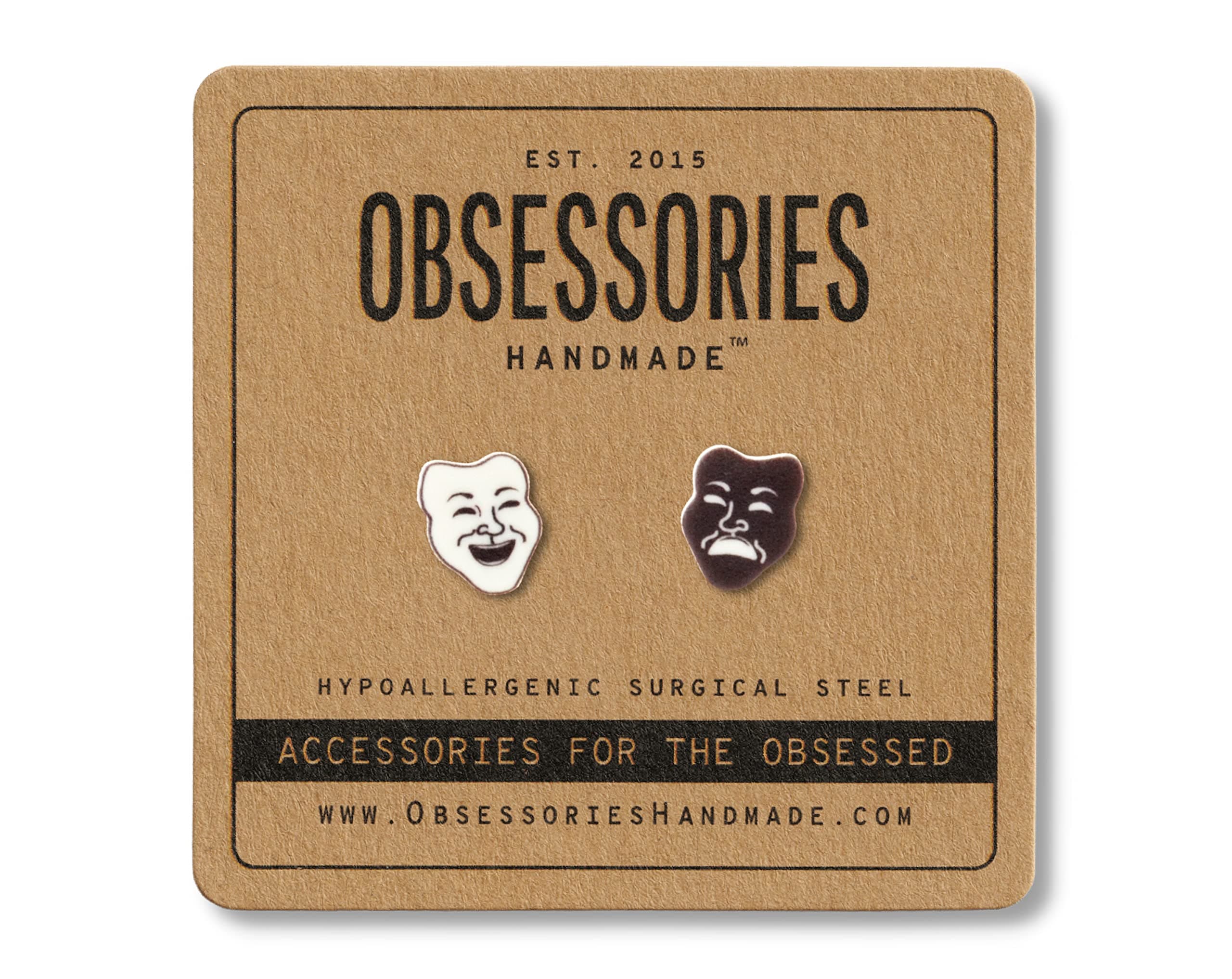 Handmade Theatre Drama Comedy & Tragedy Mask Stud Earrings