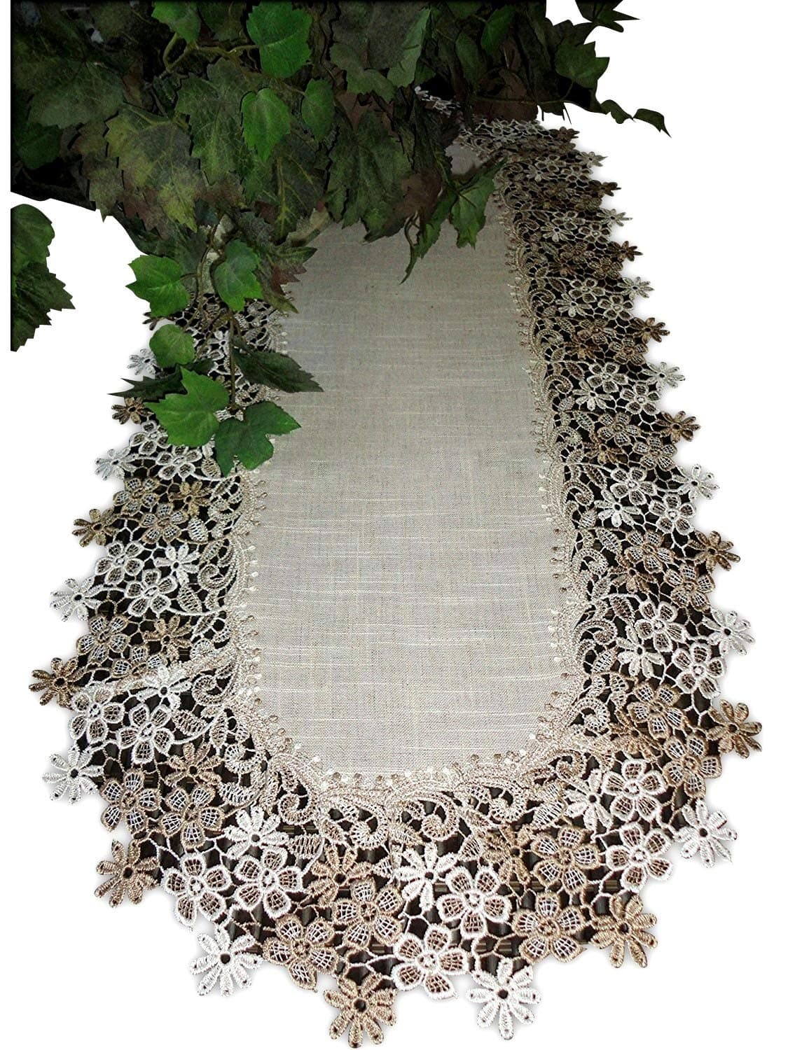 Galleria di GiovanniGalleria di Giovanni Sophisticated Floral Lace Dresser Scarf 36" Neutral Earth Tones Runner Daisy