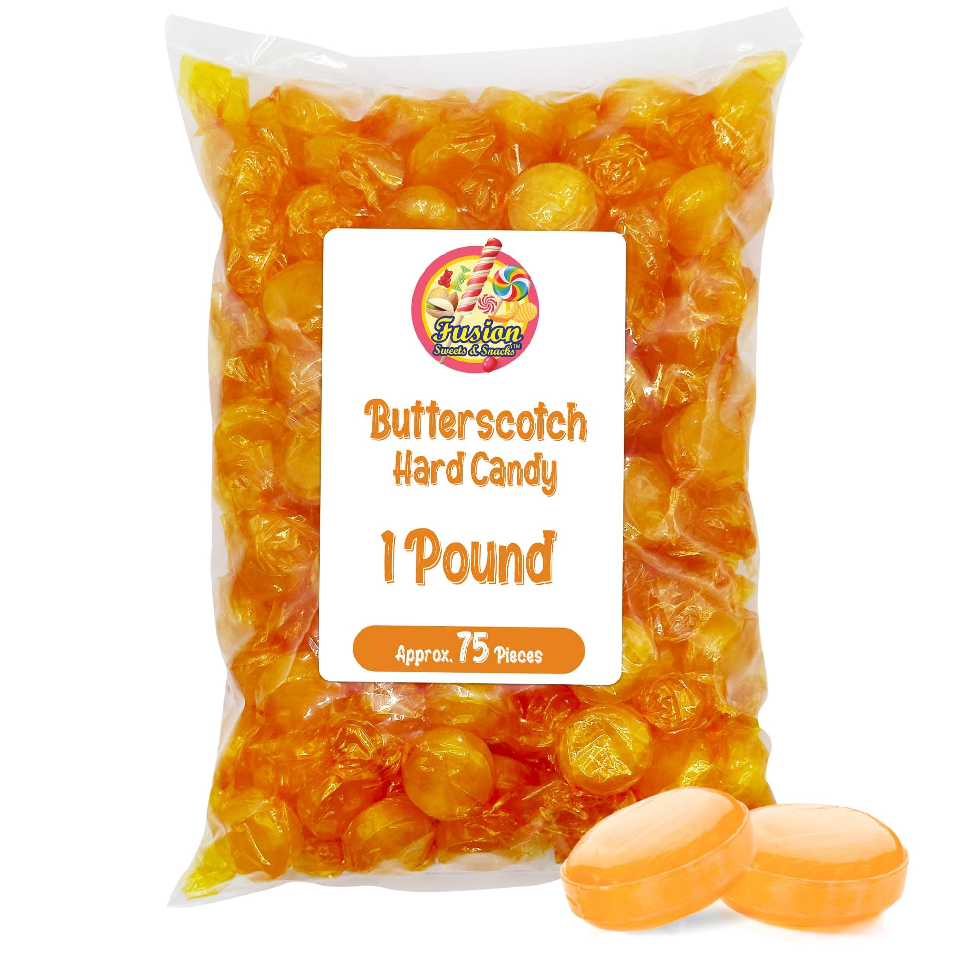 Butterscotch Hard Candy - 1LB Bag of Individually Wrapped Butter Scotch Bulk Candy, Yellow Butterscotch Discs Are Perfect For Snacks And Parties (Approx. 75 Pieces)