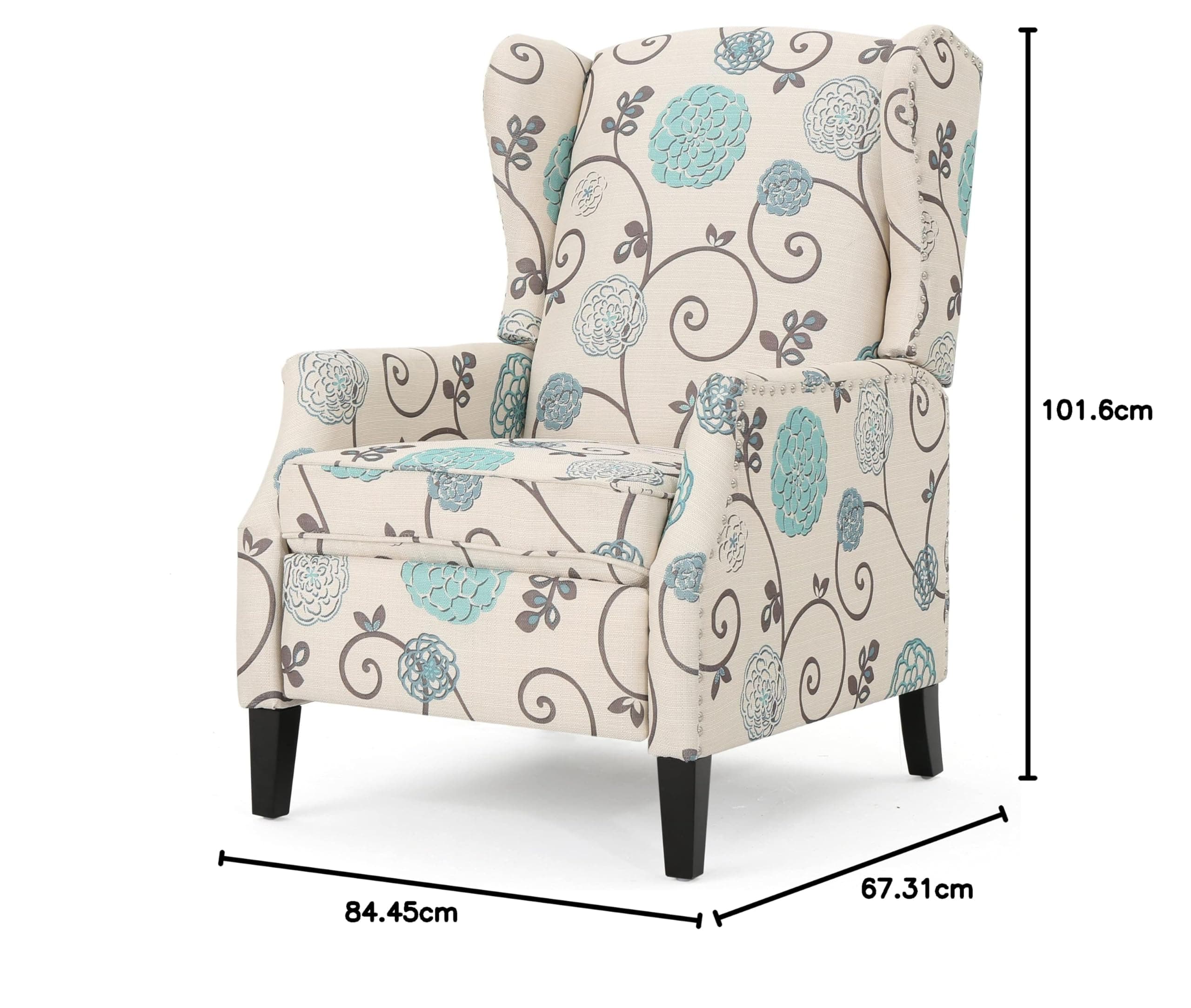 GDFStudio Westeros Traditional Wingback Fabric Recliner Chair (White & Blue Floral)