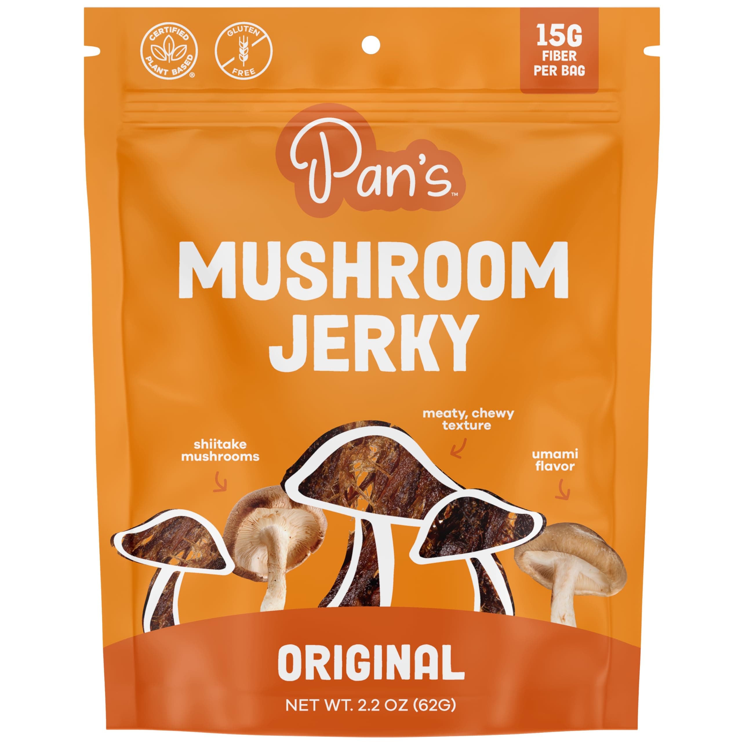 Mushroom Jerky, Organic, Vegan Snacks, Dried Mushrooms Shitake, Plant based Jerky, Meatless Jerky, Gluten Free, High in Fiber, with Original flavor (2.2 Ounce, Pack of 1)