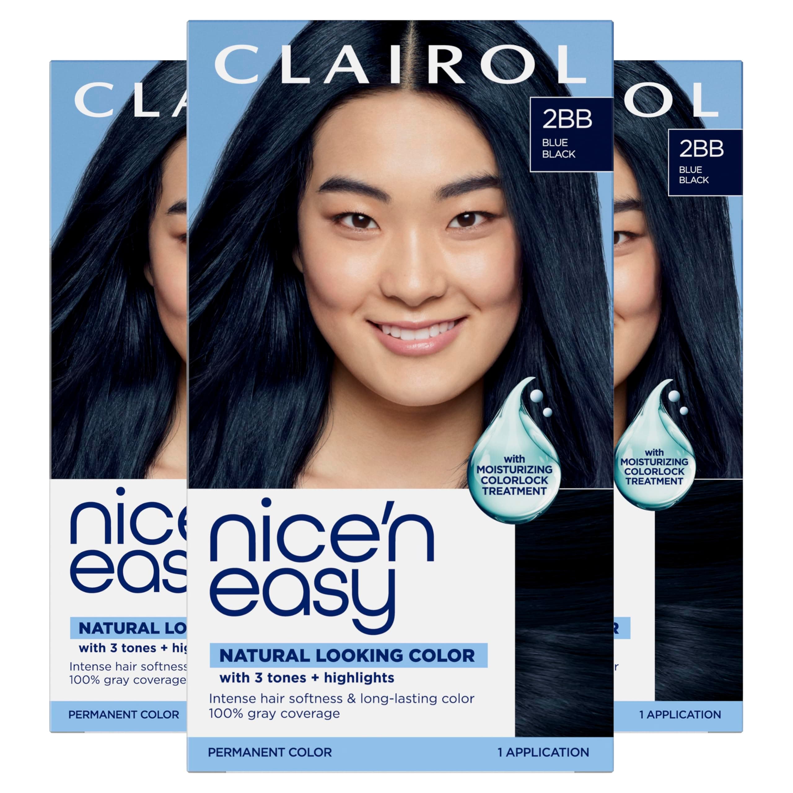 Nice'n Easy Permanent Hair Dye, 2BB Blue Black Hair Color, Pack of 3 - Packaging May Vary