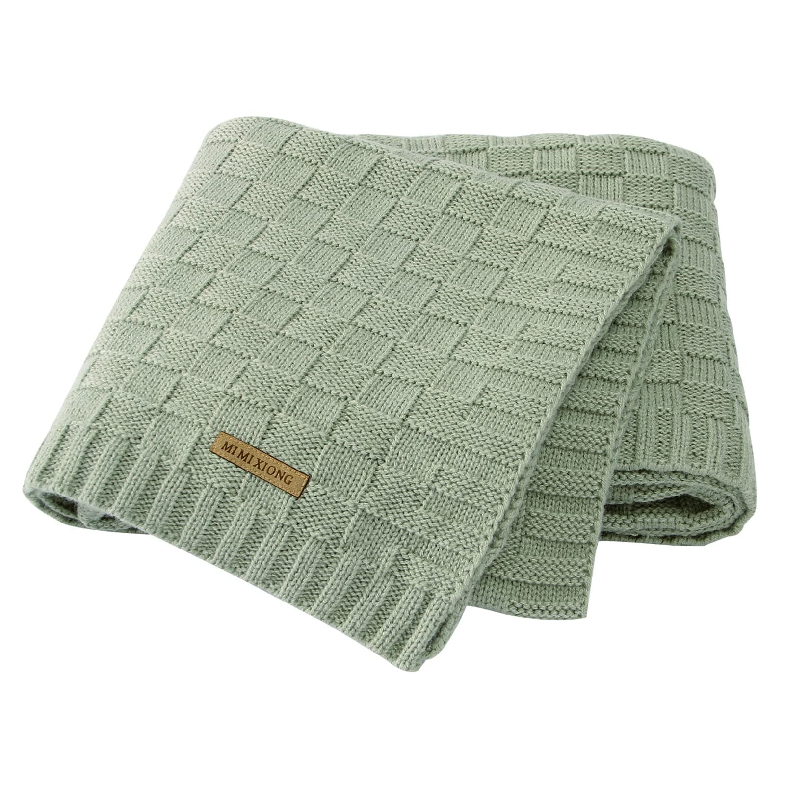 LAWKUL Baby Blankets for Boys Cable Knitted Baby Blanket Girl Soft Newborn Receiving Swaddle Stroller Crib Sage Green 40"x30"