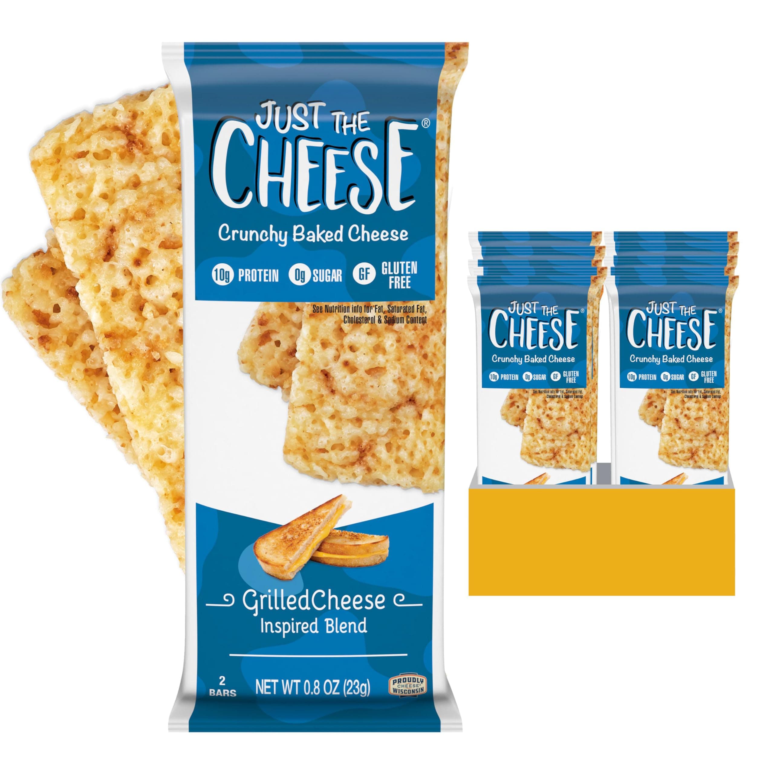 Just the Cheese Cheese Crisps | High Protein Baked Keto Snack | Made with 100% Real Cheese | Gluten Free | Low Carb Lifestyle | GRILLED CHEESE INSPIRED BLEND, 0.8 Ounces (Pack of 10)