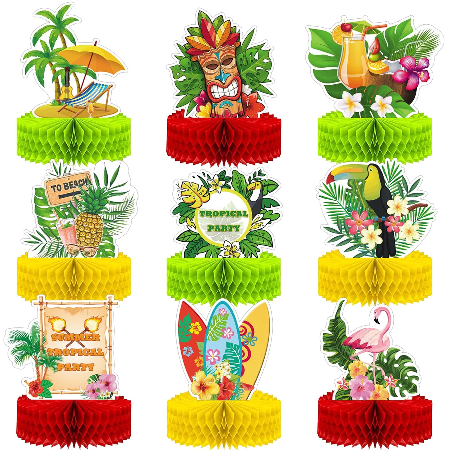 9Pcs Hawaiian Luau Honeycomb Centerpieces Table Topper Hawaiian Party Decorations Summer Tropical Table Centerpiece Aloha Flamingo Palm Tree Theme Party Supplies Table Decorations for Hawaii Party