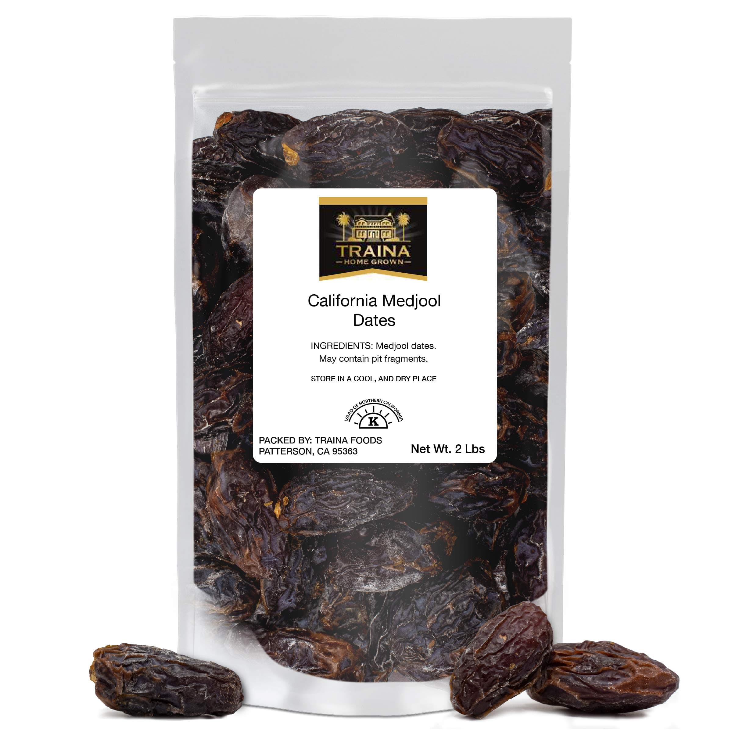 Home Grown California Sun Dried California Medjool Dates - Healthy, No Added Sugar, Non GMO, Gluten Free, Kosher Certified, Vegan, Packed in Resealable Pouch (2 lbs)