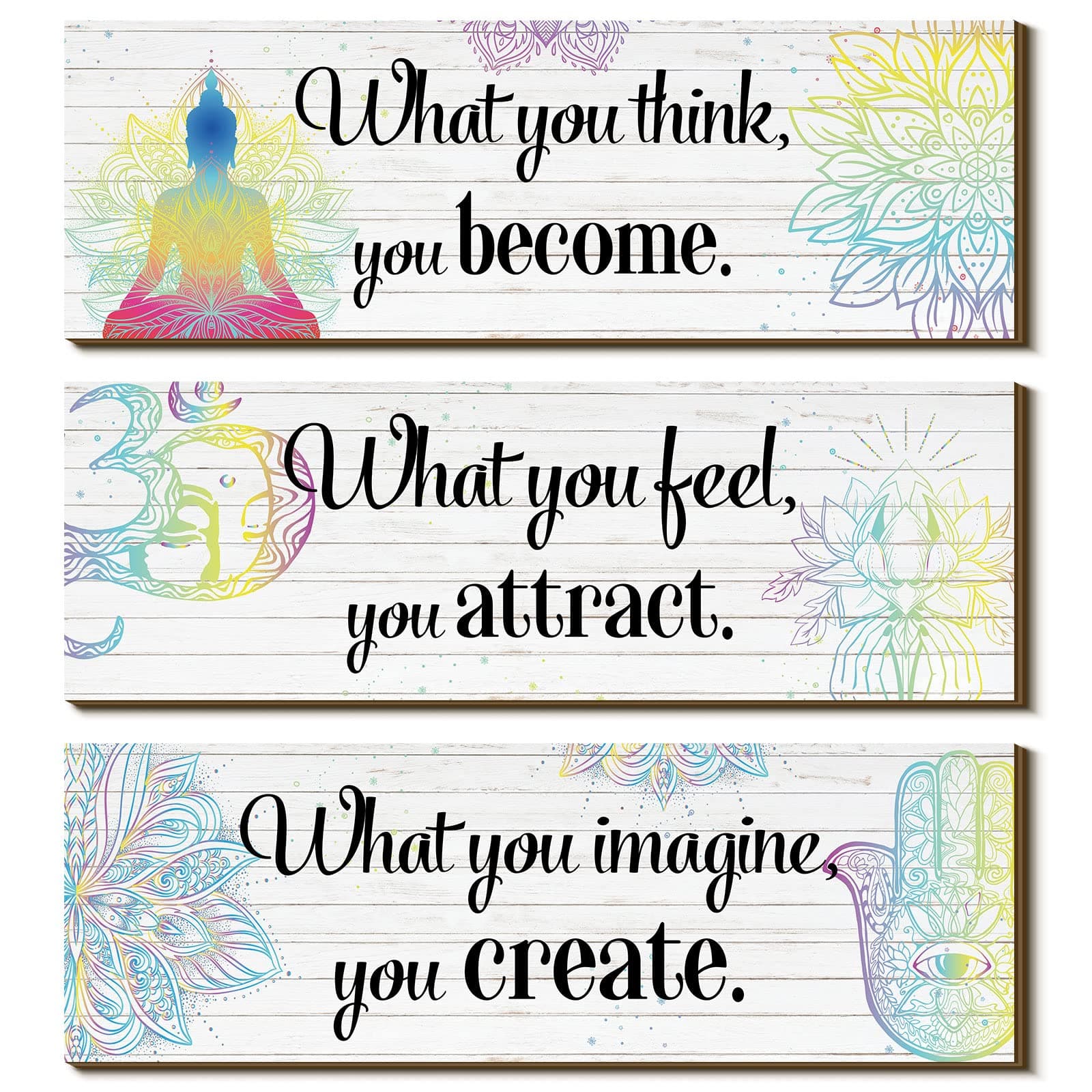 3 Buddha Decor Buddha Wall Art Meditation Room Chakra Decor for Bedroom Zen Quotes Wall Decoration Spiritual Gift Hanging Buddhism Spa Room Decoration Yoga Art for Women(White)