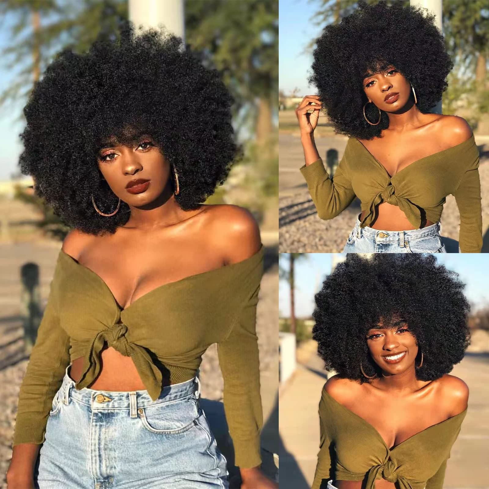 ANNISOUL Afro Wigs for Black Women Short Curly Afro Wig 70s Bouncy Huge Fluffy Puff Wigs Premium Synthetic for Cosplay and Daily