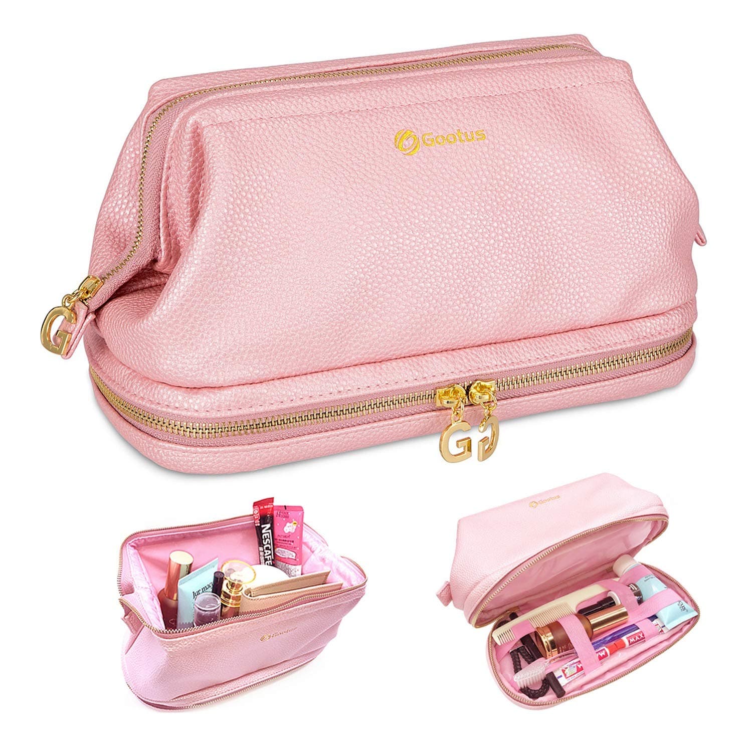 GootusLeather Toiletry Bag for Women - Cosmetic Bag Skincare Makeup Bags Waterproof Travel Kit