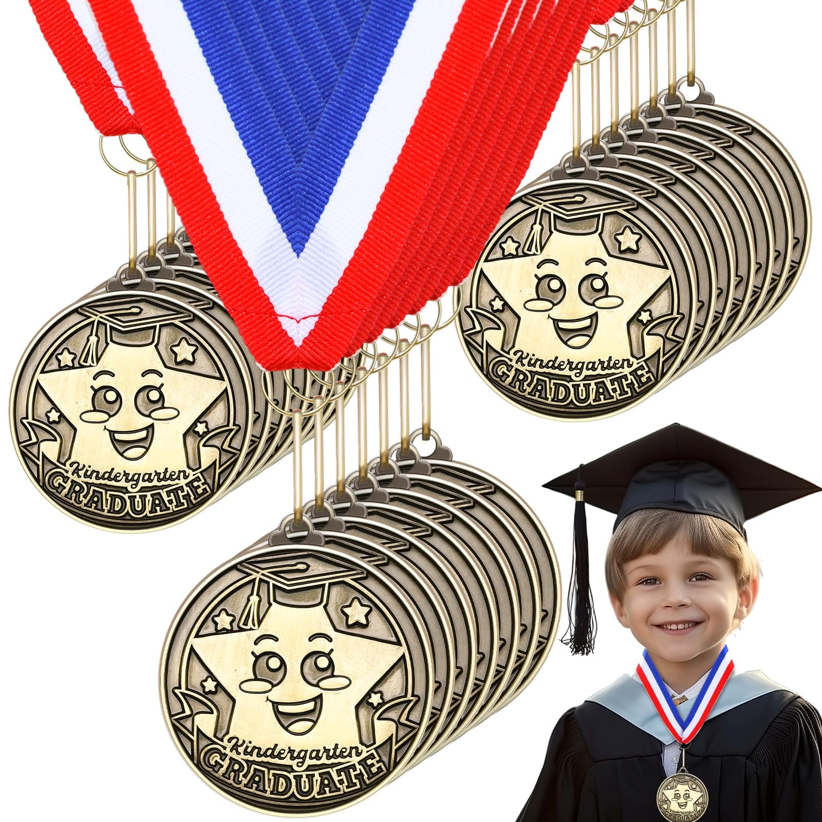 Remuuly 30 Pcs Congrats Kids Graduation Medal with Neck Ribbon Kindergarten and Preschool Graduation Award Medallion 2' Medallion Graduation Prekindergarten Graduation Gifts for Graduating
