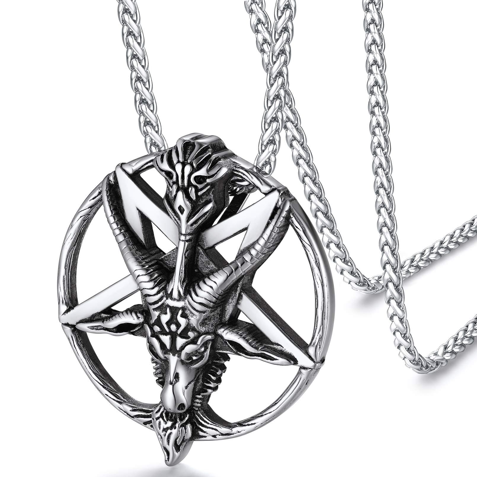 FaithHeart Leviathan Satanic Brimstone Cross Necklace, Gold Plated Stainless Steel Satan Church Jewelry, Alchemical Symbol for Brimstone Pendant Satan Goat Necklaces for Men with Gift Box