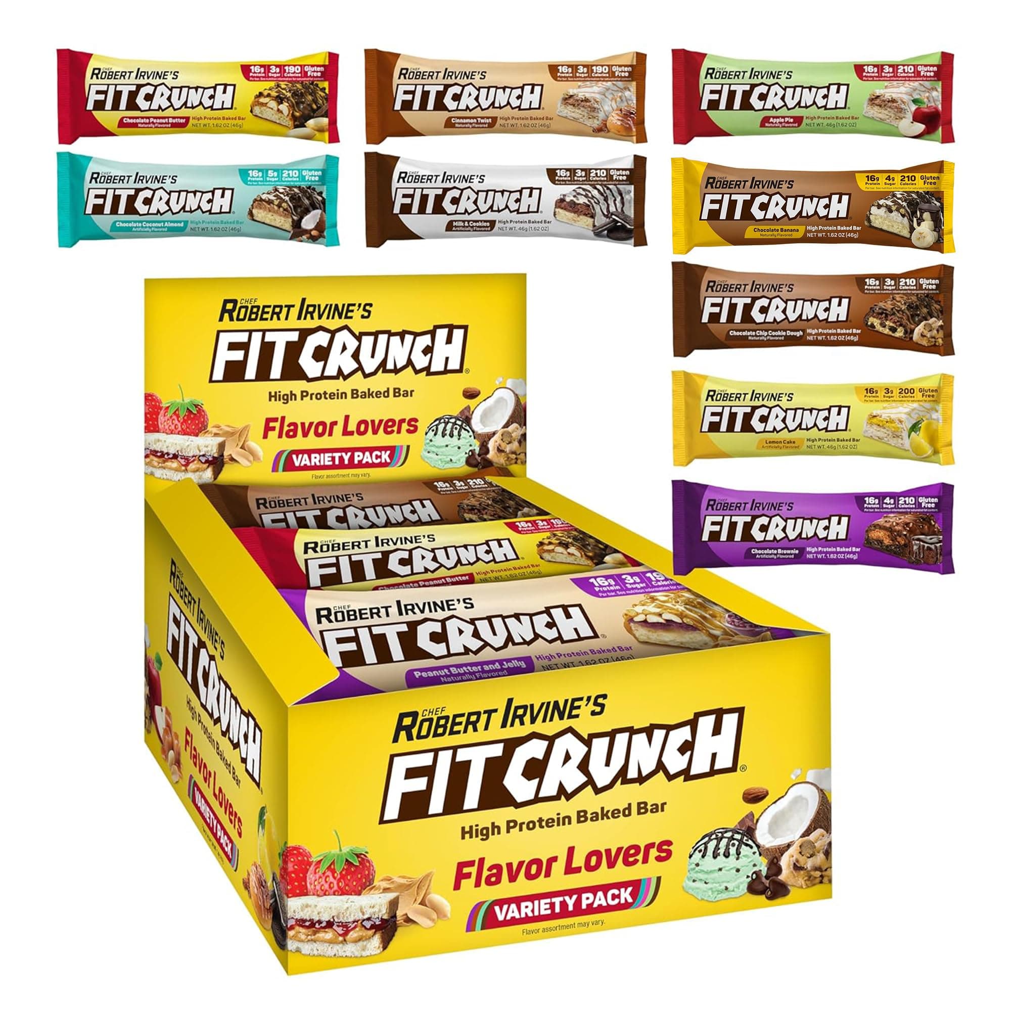 Fit Crunch Snack Size Protein Bars Fitcrunch, 6 Layer Baked Bar, 3G Sugar, Gluten Free and Soft Cake Core (9 Pieces, Flavor Lovers)
