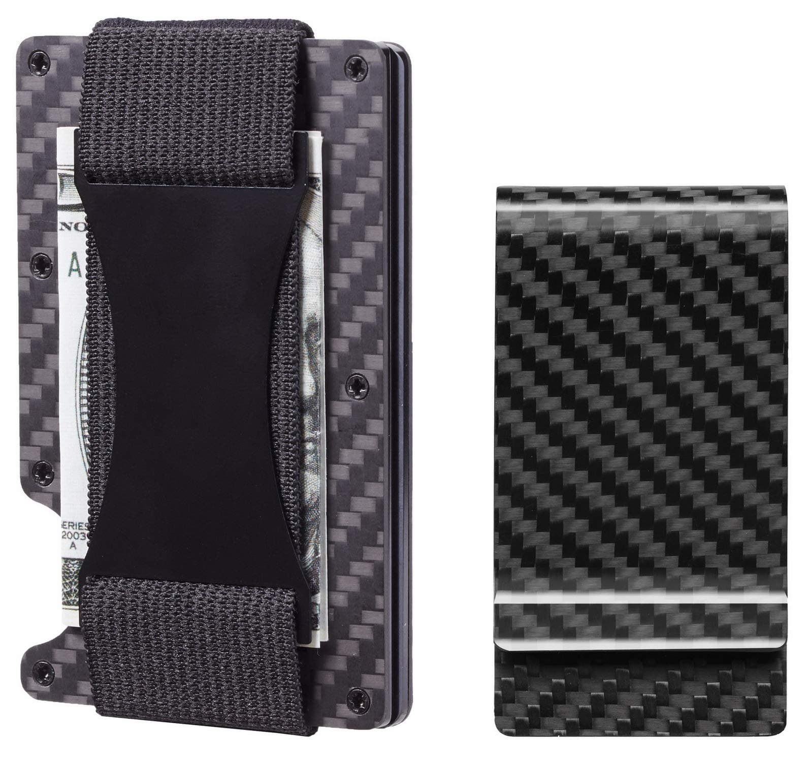 BSWolf Carbon Fiber Slim Minimalist Front Pocket Wallet Credit Card Case Holder RFID Blocking (04 metal strap black with bonus clip)