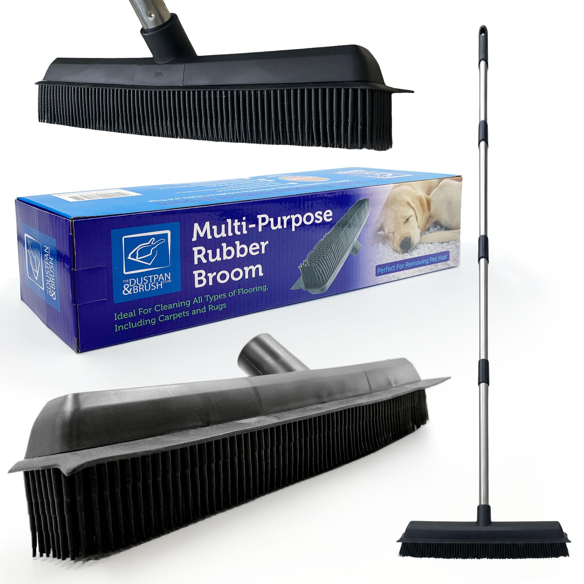 Rubber Broom Carpet Brush Indoor Floor & Carpet Sweeper Silicone Bristle Remove Pet Cat Dog Hair From Flooring Pile Rug with Long Collapsible Handle Kitchen Floor Cleaning Sweeping Brush Rake