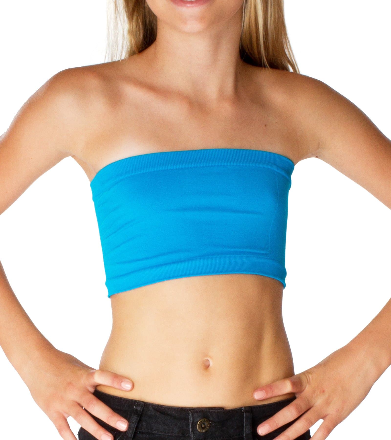 Girls Turquoise Bandeau Tube Top Bras - Seamless Strapless Bra Tube Tops Comfortable and Versatile One Size Fits Ages 10-14