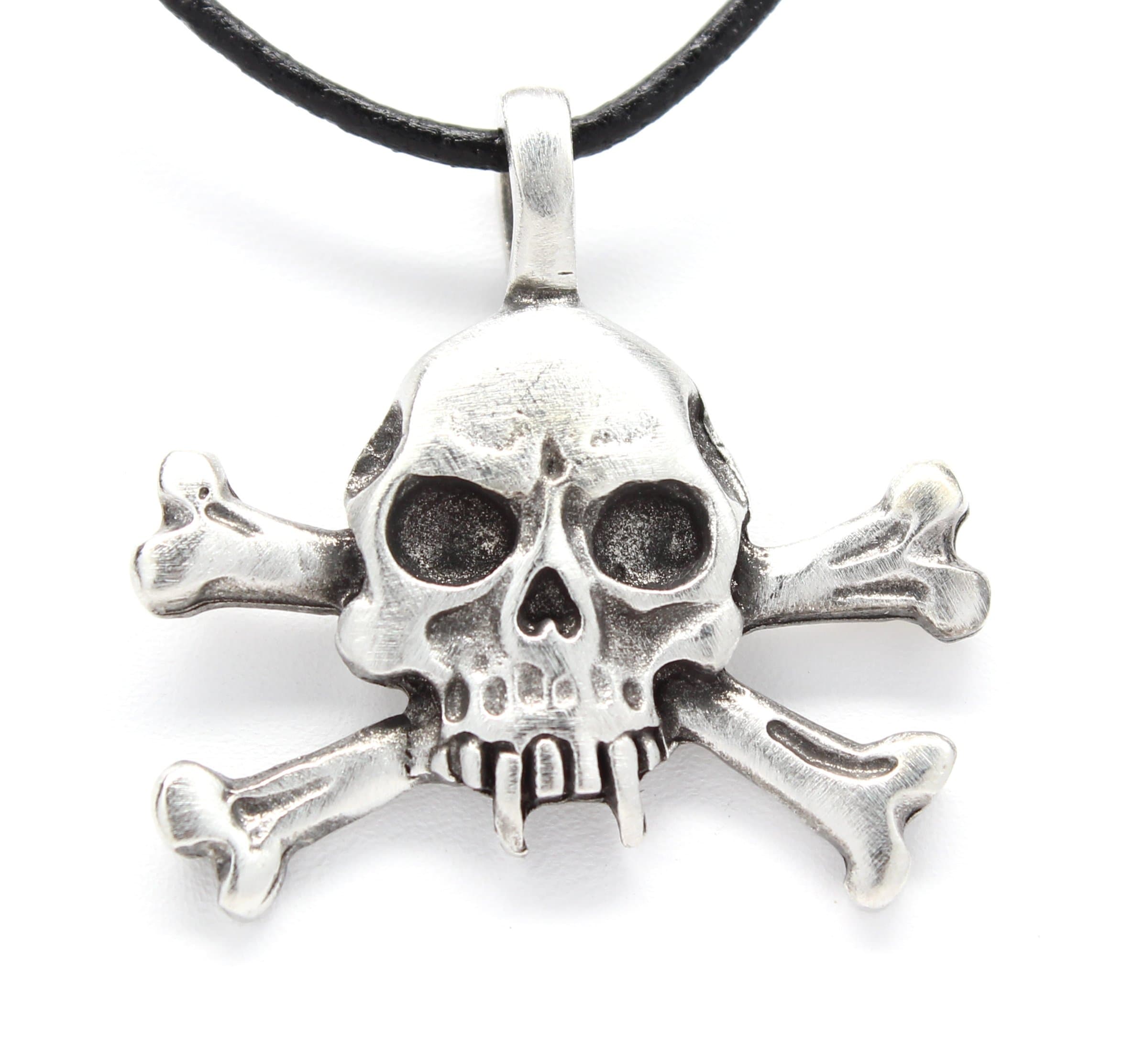 Trilogy JewelryPewter Skull and Crossbones Gothic Pirate Pendant on Leather Necklace, Pewter, No Gemstone