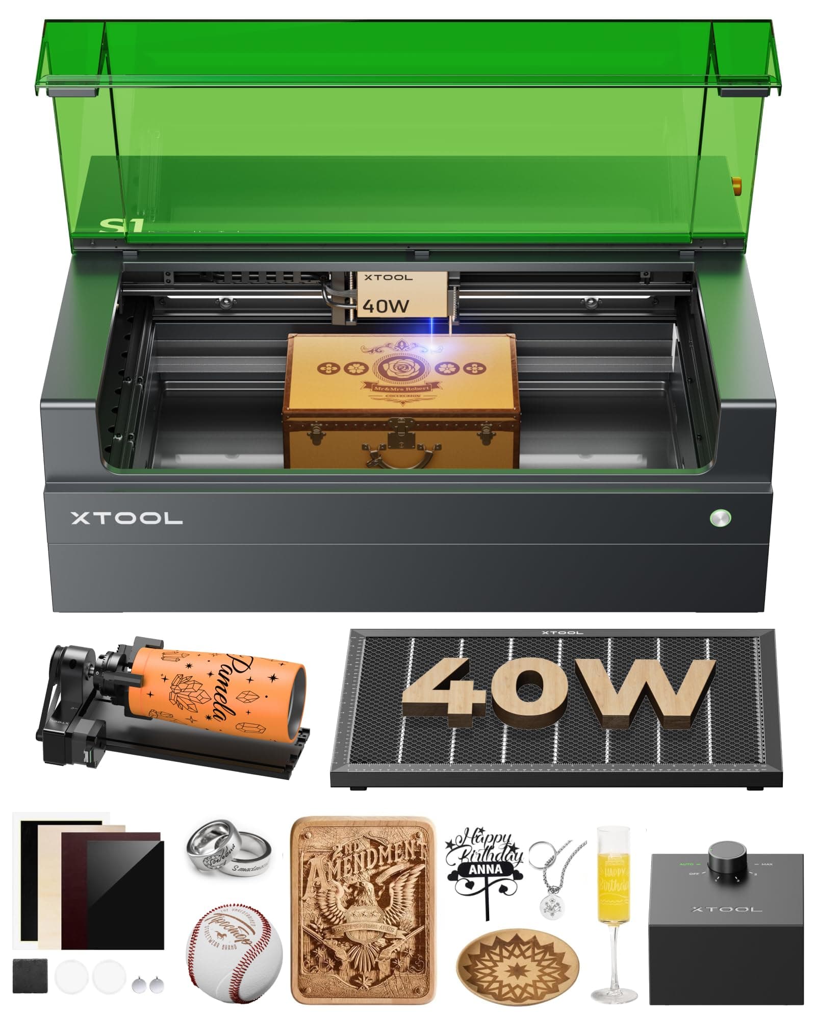 S1 40W Laser Cutter and Laser Engraver for Tumblers, 23.93" x 15.16" Bed Size, 600mm/s Speed, Laser Engraving Machine, Laser Engraver for Wood and Metal, Acrylic, Big Project - Rotary Bundle