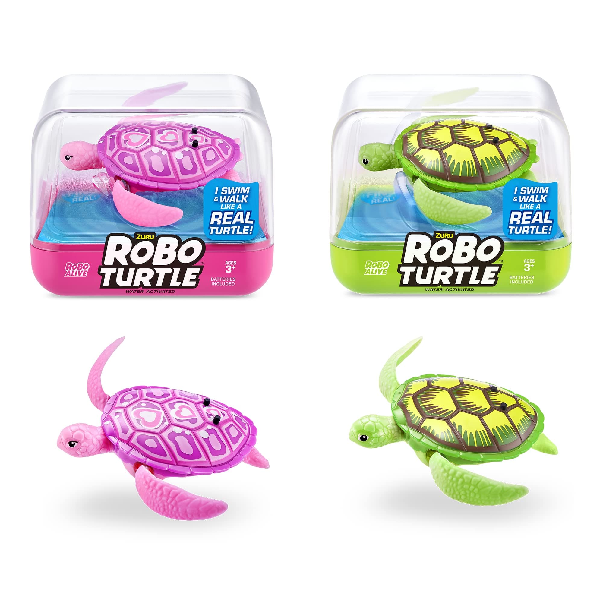 Robo Turtle Robotic Swimming Turtle Toy (2 Pack, Green & Pink) ZURU – Battery Powered Water and Outdoor Pool Toy for Kids, Toddlers, and Pets | Swimming Bath Fun, Includes Accessories