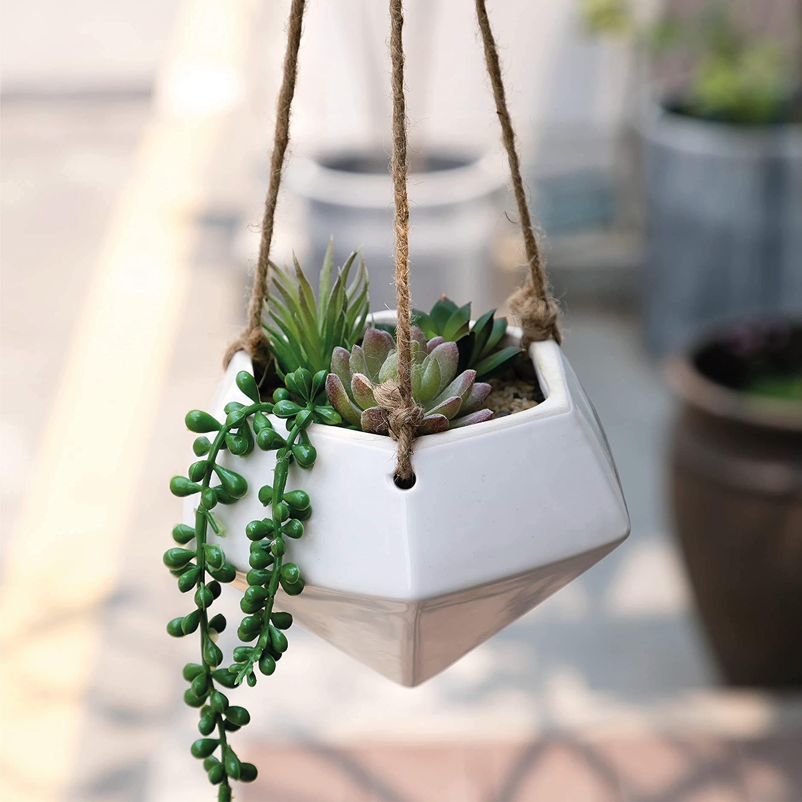 White Hanging Planters, Ceramic Hanging Plant Pot for Indoor Plants, Planter for Wall Décor