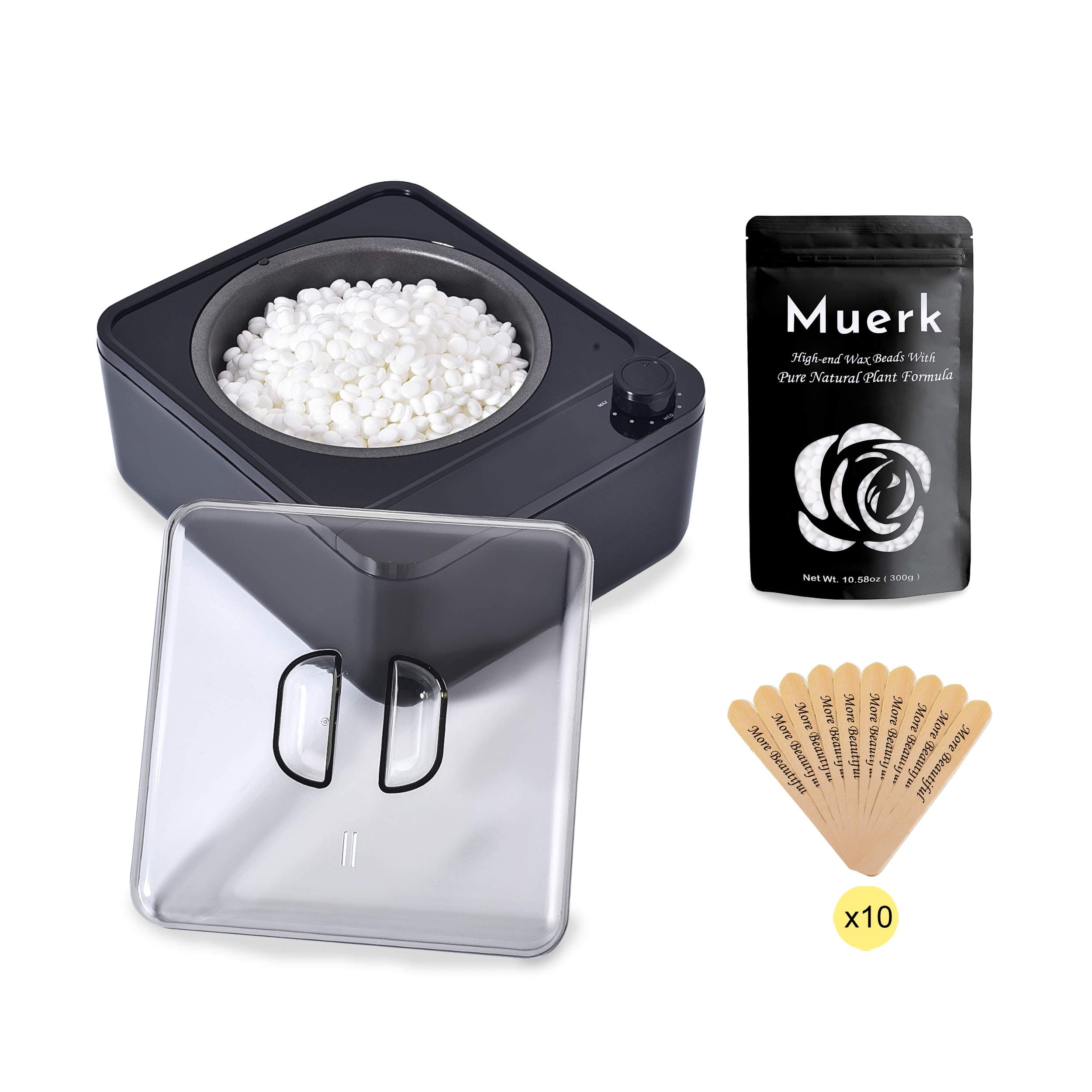 Waxing Kit, Muerk Home Wax Warmer for Hair Removal with Large bag Hard Wax Beans（10.58oz）10 Wax Applicator Sticks for Full Body, Face, Legs, Eyebrows, Bikini Painless At Home Wax Warmer Kit Women Men