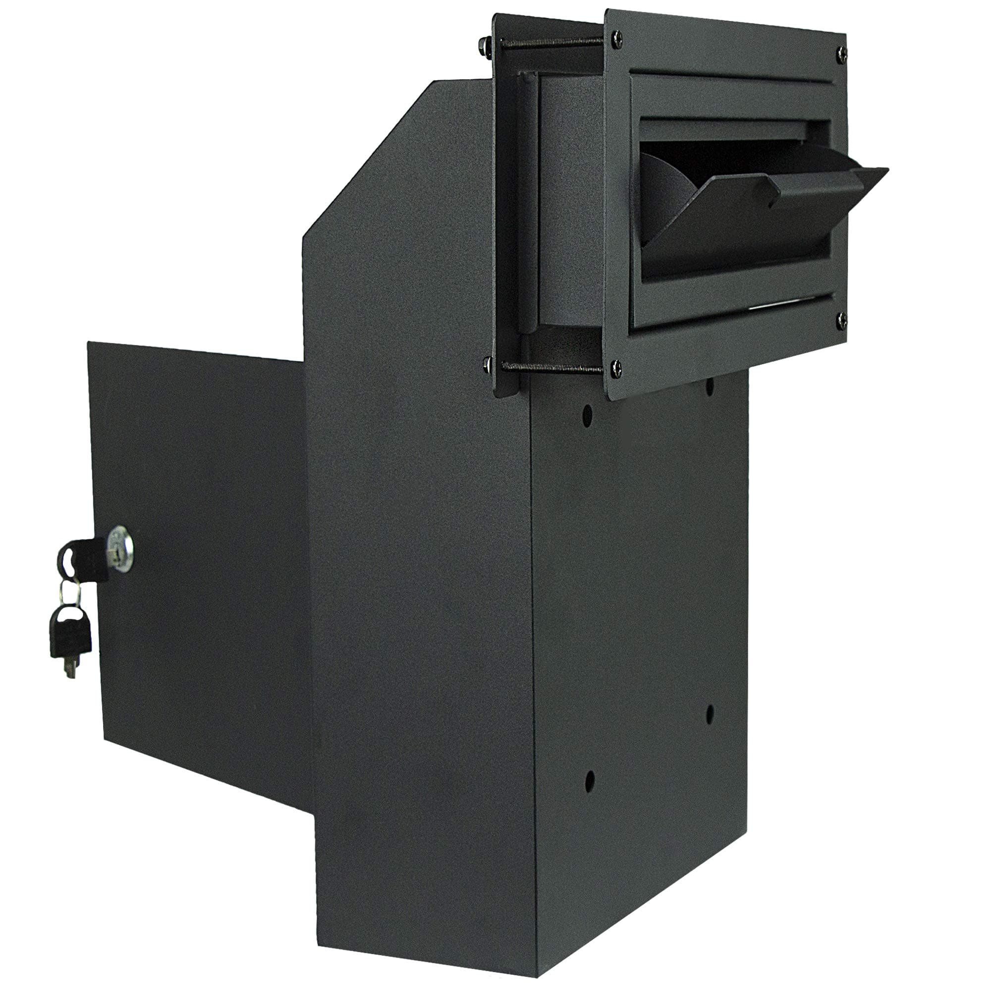 Pochar Door Drop Box for Mail, Rent, Deposit, and Night Key - Through The Door Locking Steel Mailbox with Rear Access (Black)