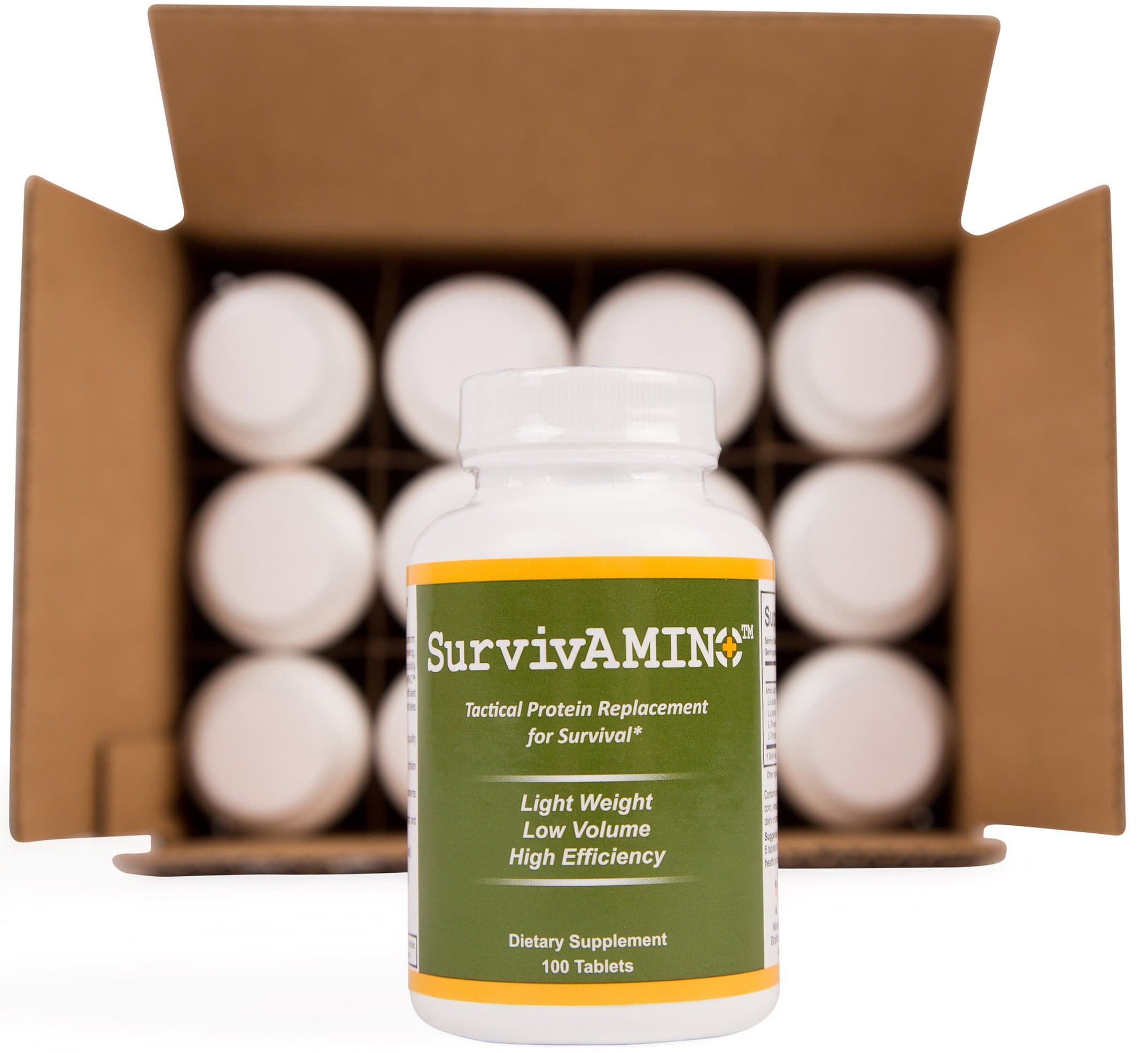 SurvivAMINO Emergency Food Protein Substitute Survival Tabs by Vitality Sciences (3 Month Supply), 12 Bottles