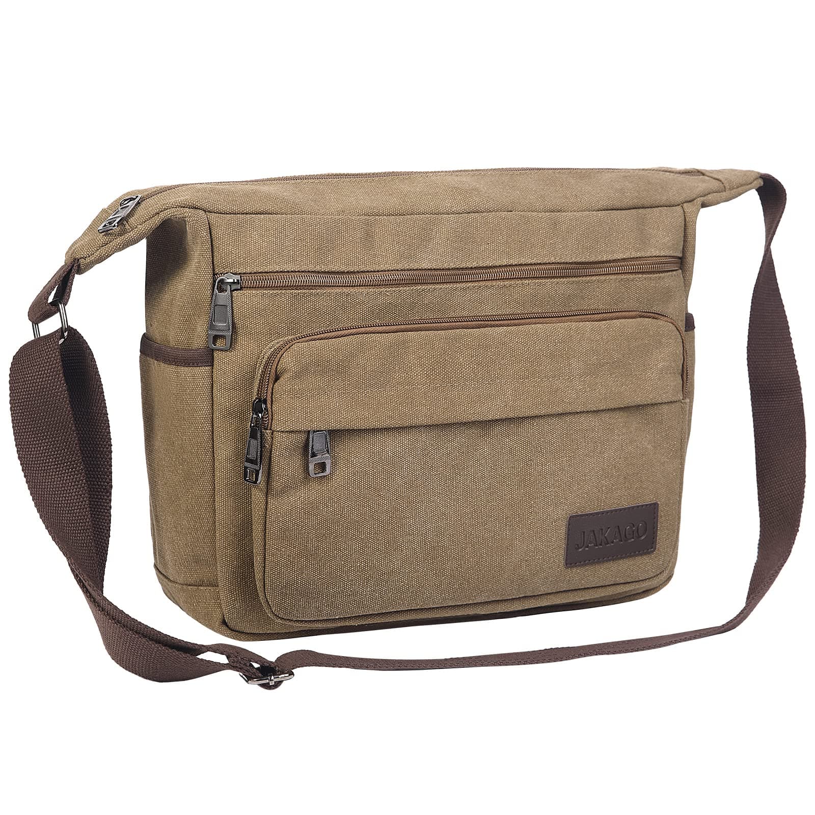 JAKAGO Canvas Messenger Bag 15 inch Mens/Women Shoulder Bag with Multiple Pockets for School Travel Outdoor Fishing Camping Work Daily Use