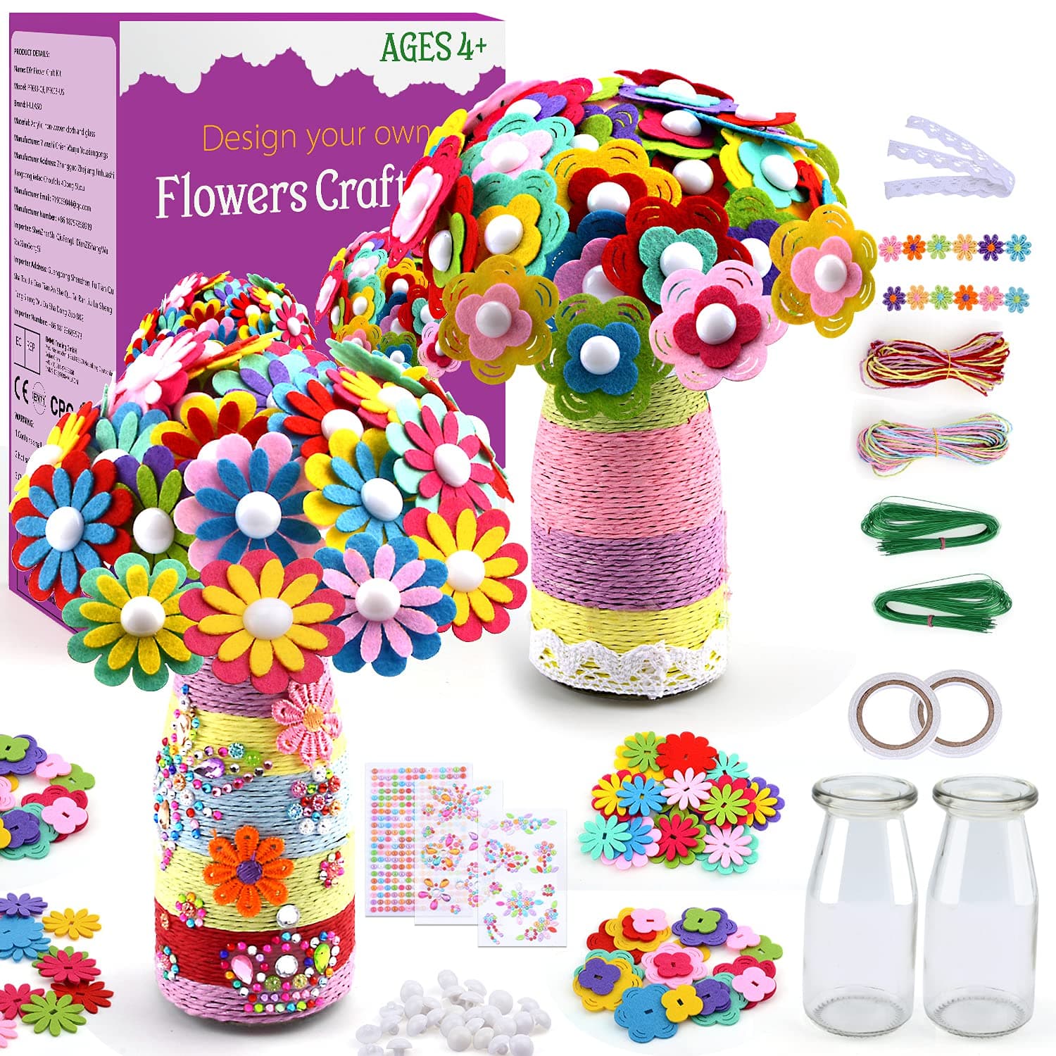 HULASO Flower Arts and Crafts For Kids DIY Flower Vase Craft Kit Make Your Own Flower Bouquet Felt Flower Kit Girls Birthday Presents Age 5 6 7 8 9 10 11 12
