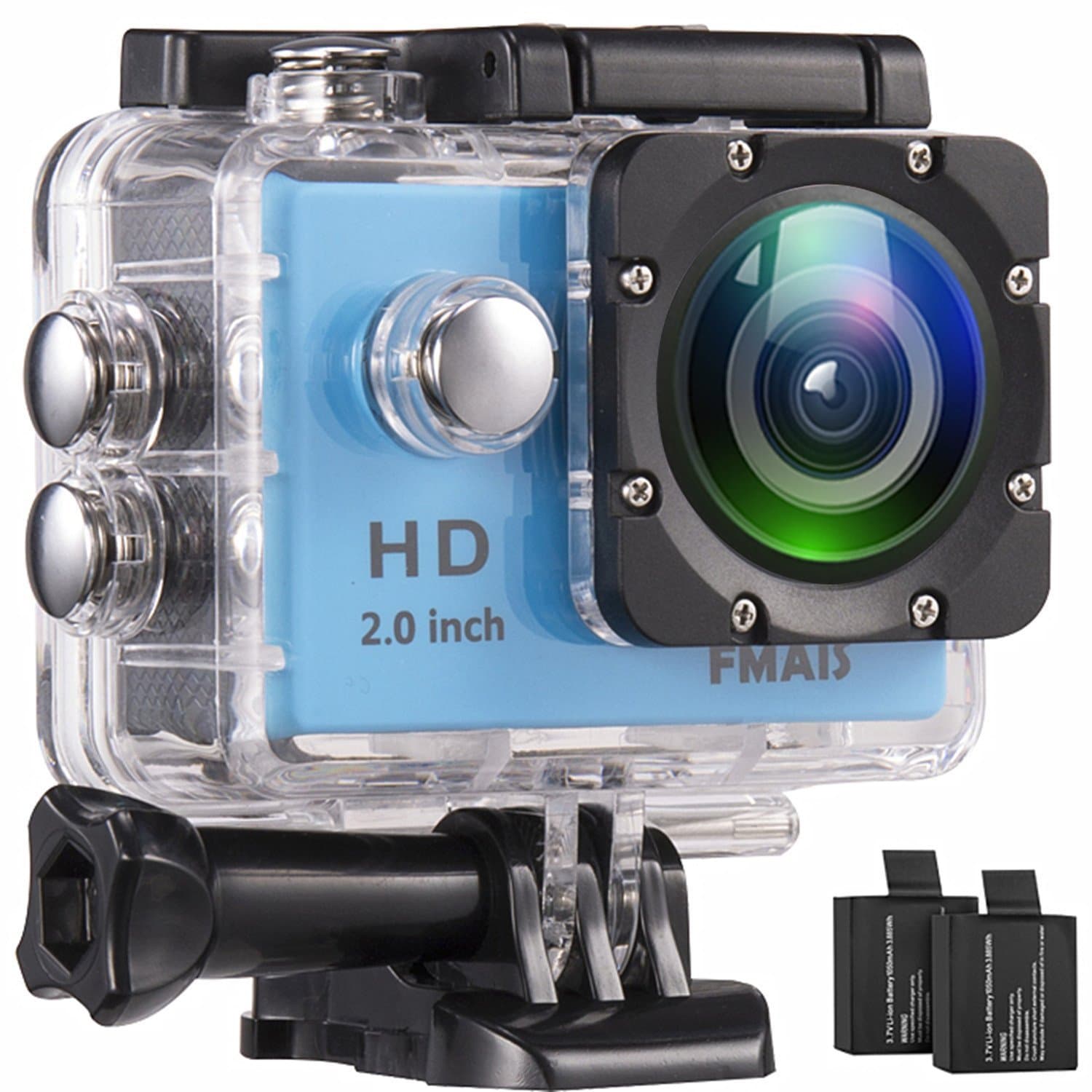Action Camera FMAIS Full HD 1080P Waterproof Cam 2 Inch LCD Underwater 30m/98ft Diving 140° Wide-Angle Sports Camera with 2 Rechargeable Batteries and Mounting Accessories Kits(Blue)