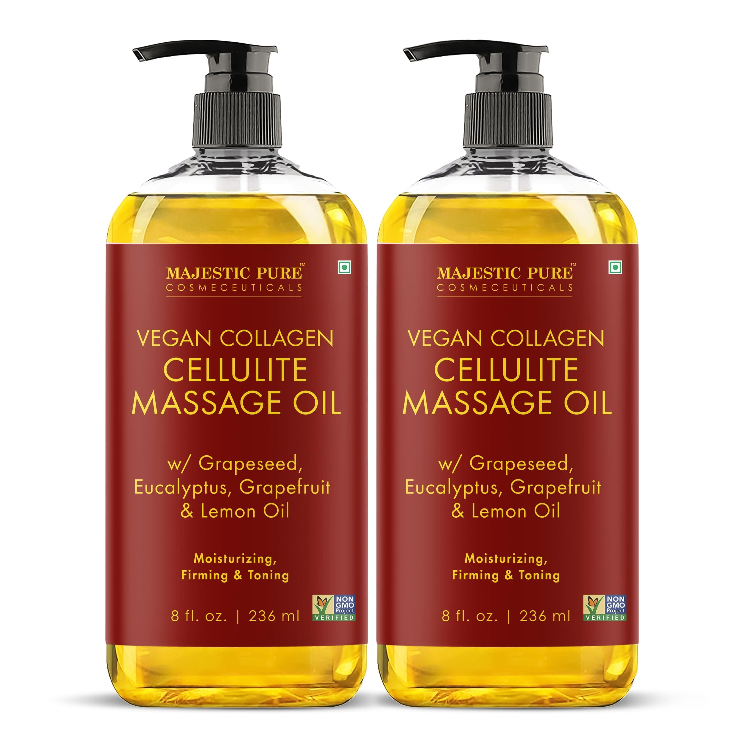 Cellulite Massage Oil - with Vegan Collagen & Stem Cells, Unique Blend of Massage Essential Oils - Anti Cellulite Oil Improves Skin Tightening and Firming, 2 x 8 fl oz
