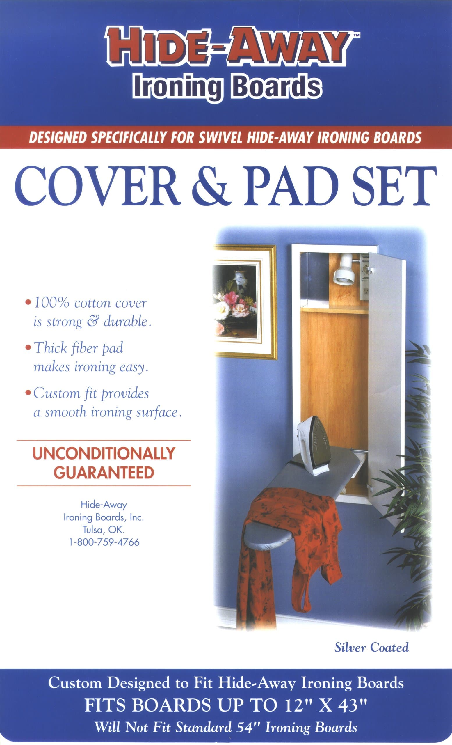 Hide-Away Ironing Board Cover & Pad Set - 815 Grey - 12" x up to 43"
