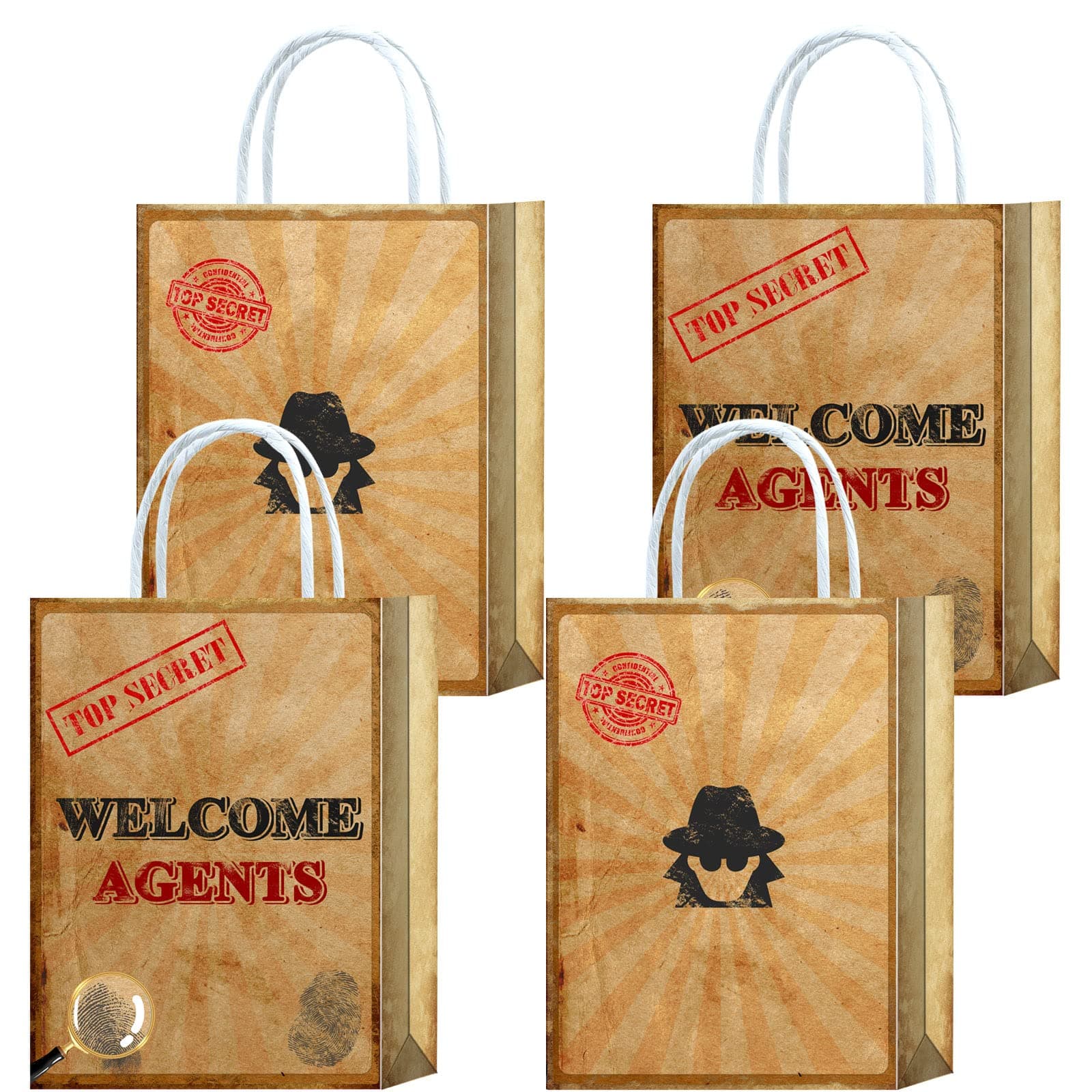 16 Pieces Secret Agent Top Secret Goodie Bags for Mystery Birthday Party Supplies,Escape Room Gift Snacks Treat Candy Party Favors Bags with Handles for Kids Adults Spy Theme Party Decorations