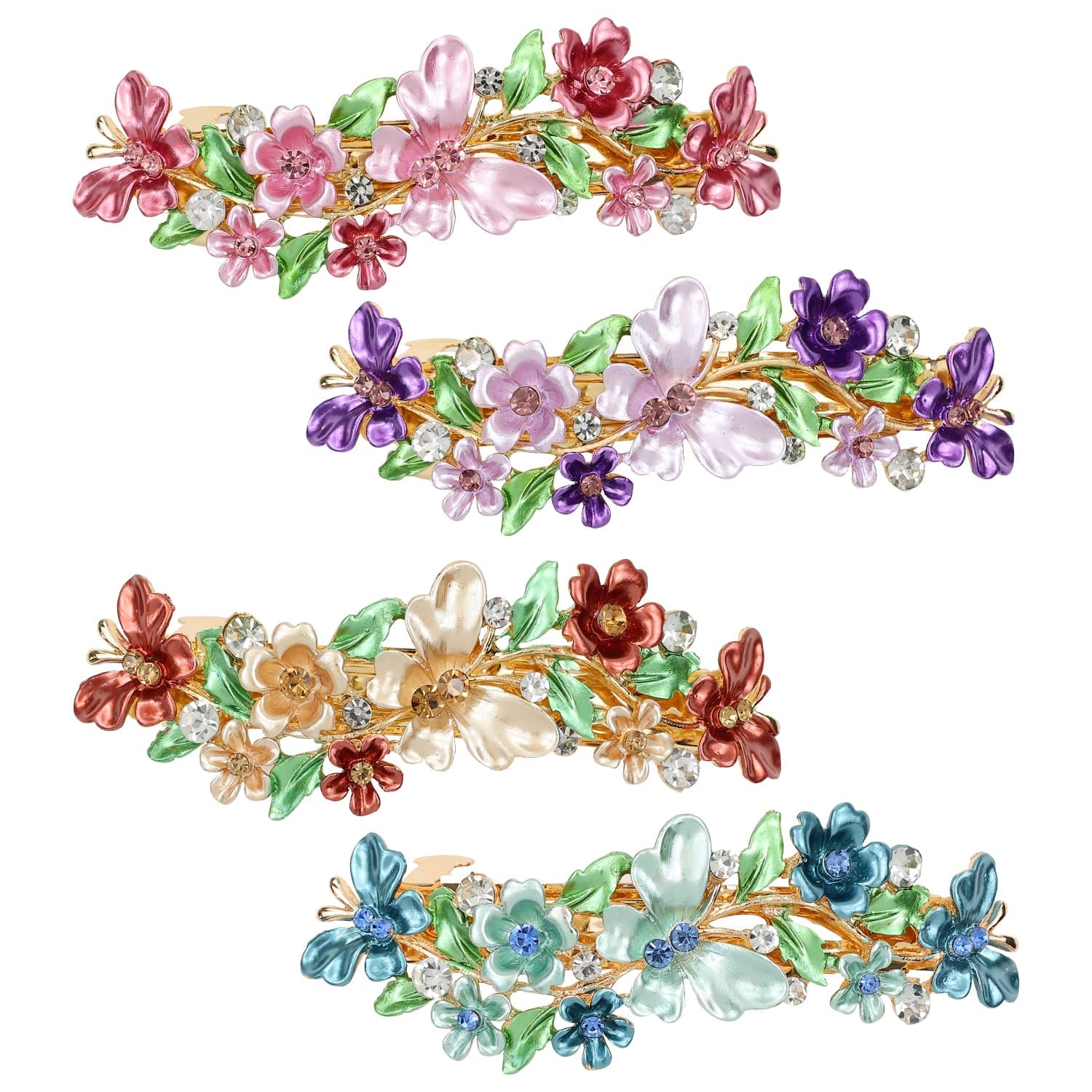 inSowni 4 Pack Luxury Glitter Sparkly Jeweled Gems Crystals Rhinestones Retro Vintage Butterfly Metal French Barrettes Alligator Snap Hair Clips Pins Headpieces Accessories for Women Girls