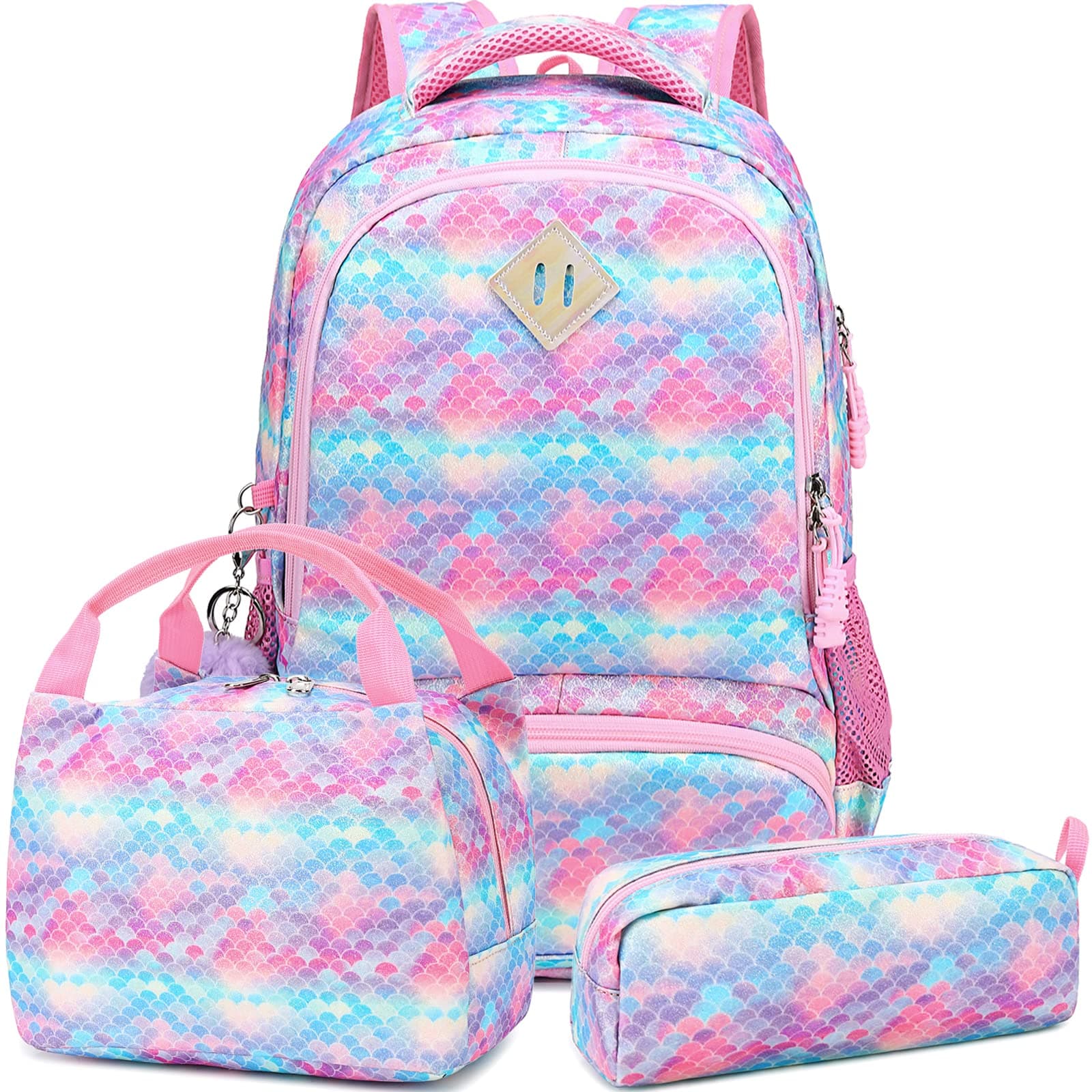 MeisohuaGirls Backpack Kids School Bookbag 3 in 1 Set Glitter School Bag for Elementary
