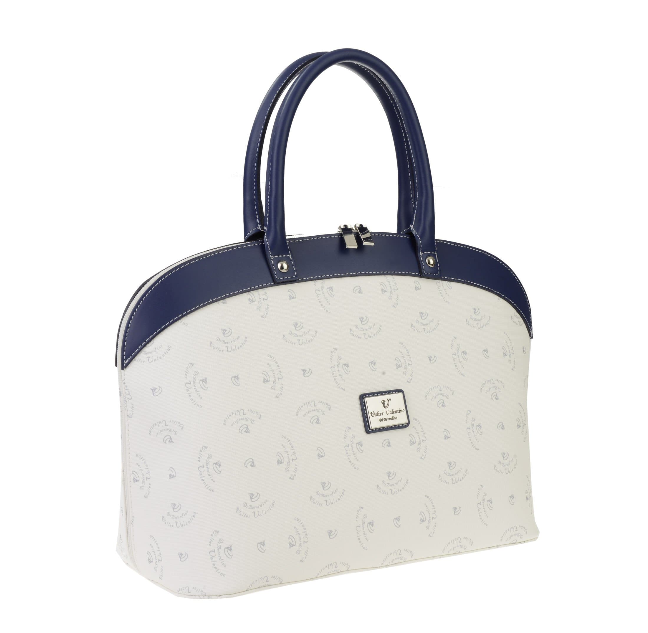 Walter Valentino – Made in Italy Exclusive Shopping Bag with Printed Logo 43x28x18 cm white/blue W5401