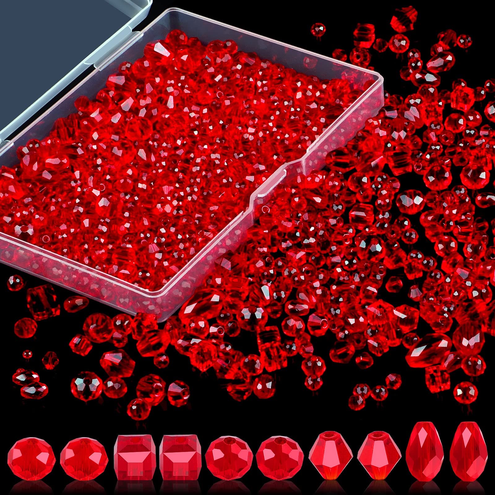 NIUBIER Crystal Beads, 600 Pcs Glass, Assorted Red Rondelle for Jewelry Making, DIY Necklace Bracelet Earring (4/6/8mm)