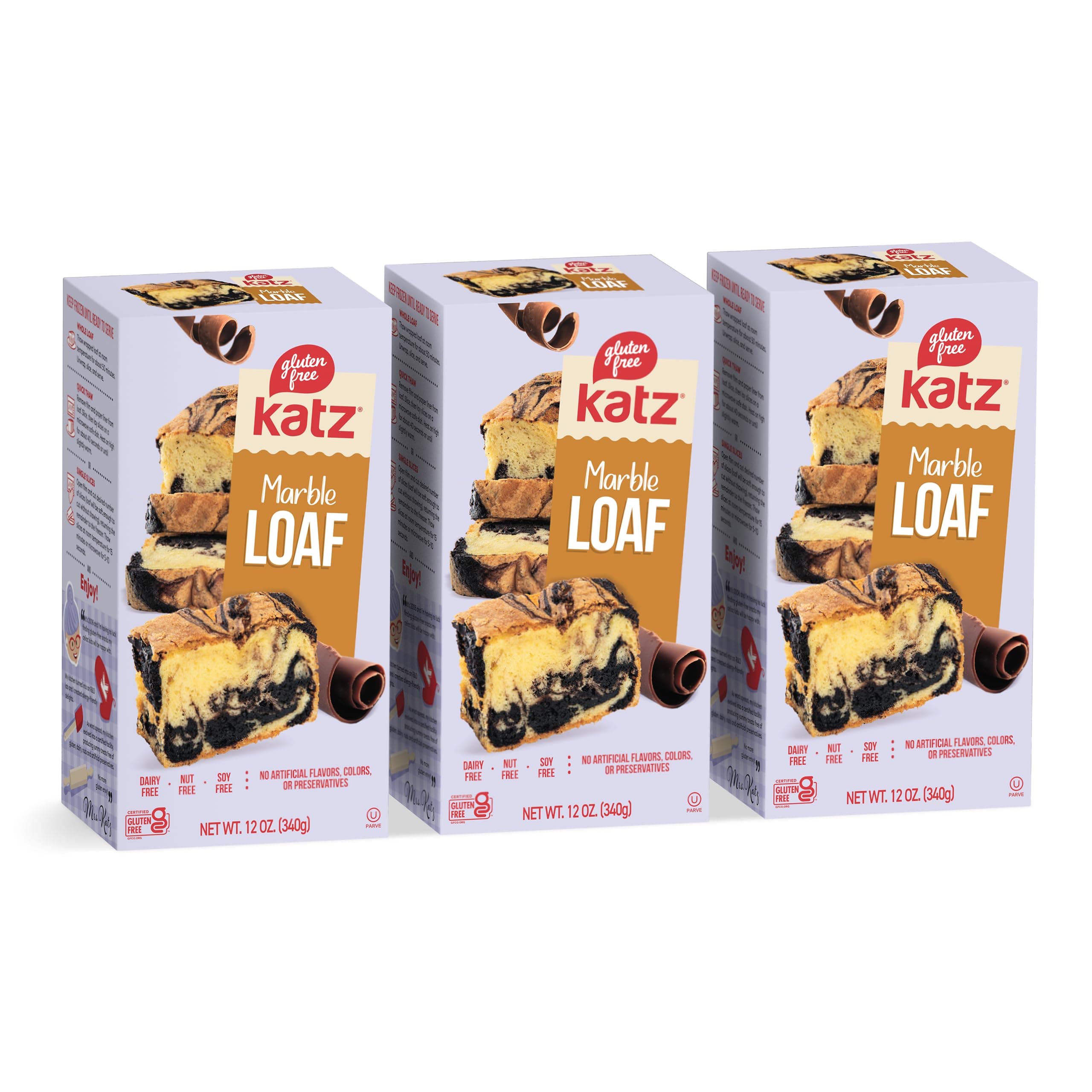 Katz Gluten Free Marble Loaf | Dairy Free, Nut Free, Soy Free, Gluten Free | Kosher (3 Packs of 1 Loaf, 12 Ounce Each)