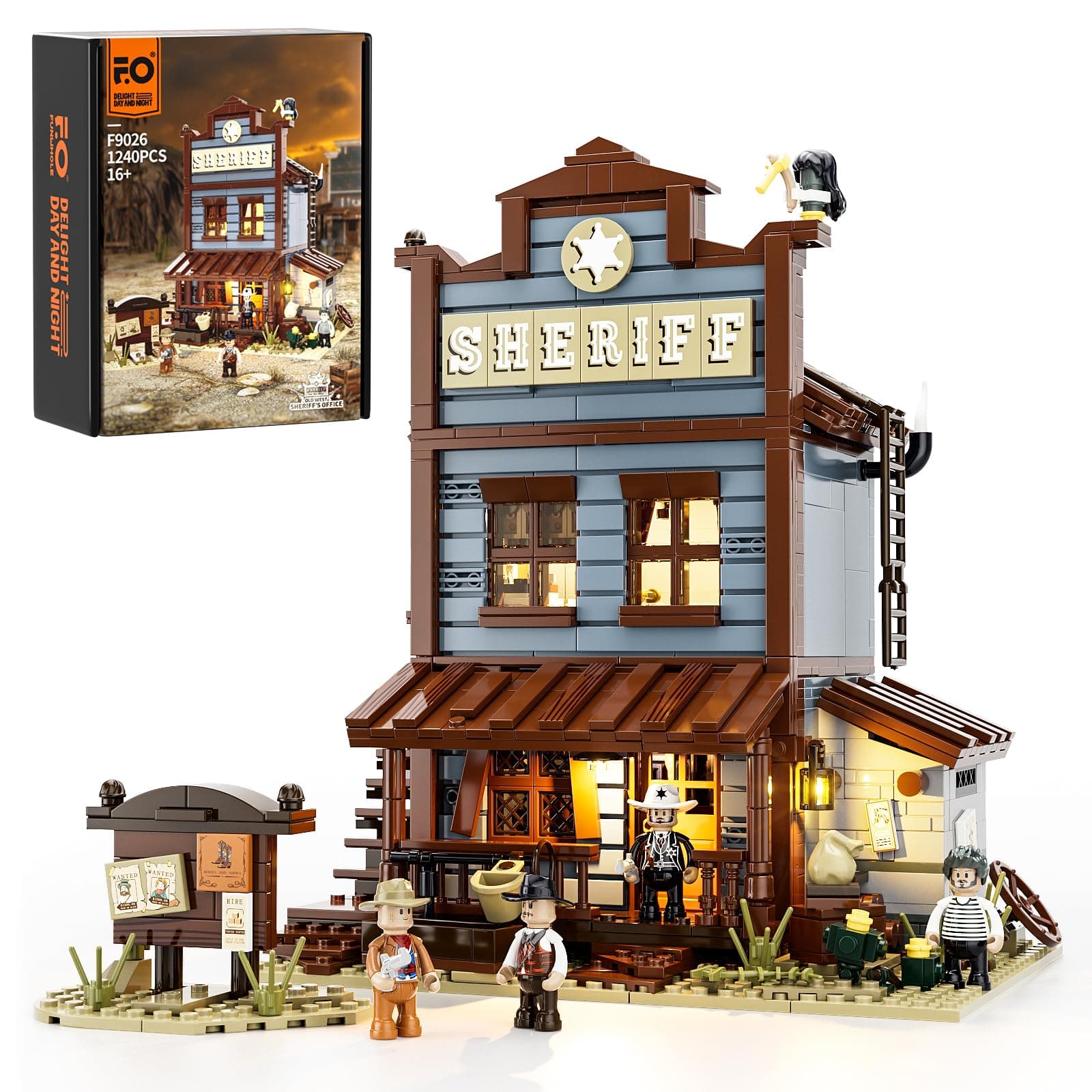 - Sheriff's-Office Lighting Building-Bricks Set - The Old West Sheriff's Office LED Light Construction Building Model Set 1240 Pcs for Adults and Teen