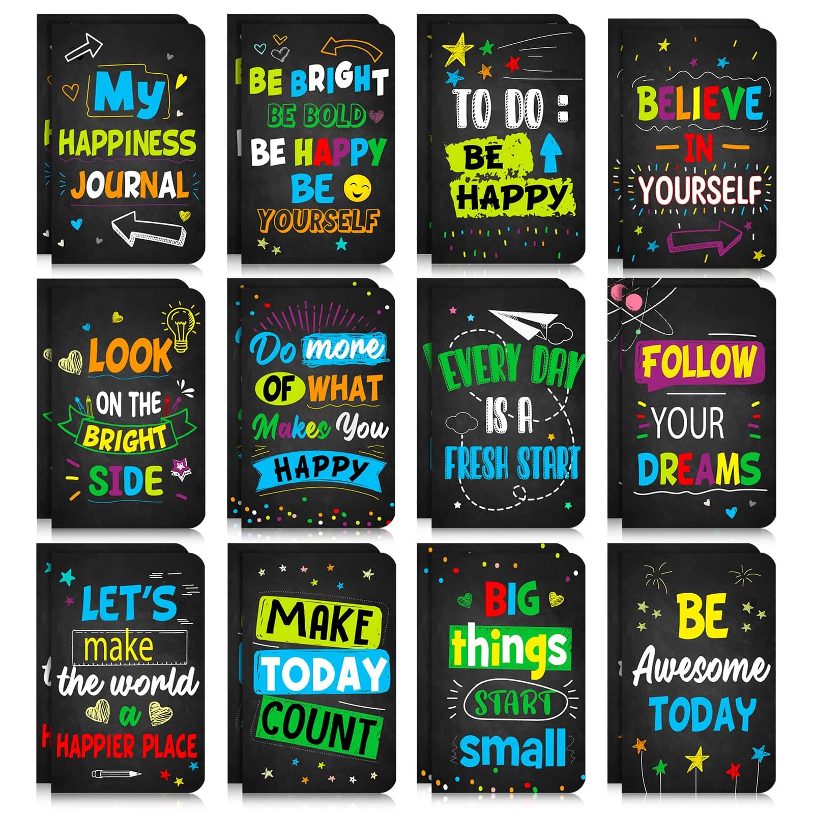 24 Pcs Mini Colorful Notebooks, Funny Motivational Journals Notepads Inspirational Notepads Small Pocket Notebook for Kids Teacher School Office Gift Bulk Prizes Travel Supplies (Black)