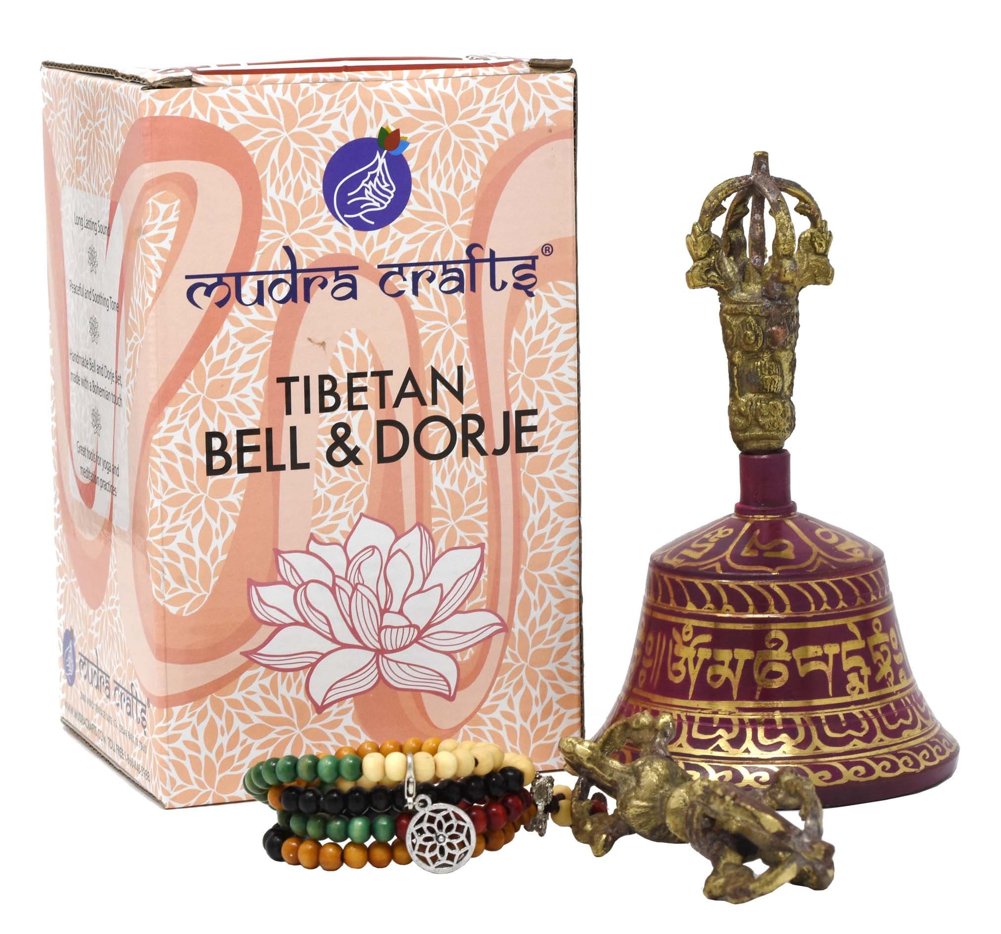Mudra Crafts Tibetan Buddhist Handmade Meditation Altar Ritual Yoga Vajra Bell Dorje Set, Wood Prayer Beads with a Mandala Charm (Medium, Purple)