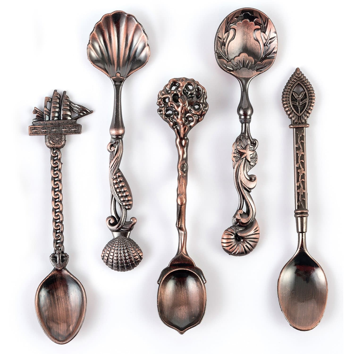 Cyrra 5 Pack Creative Tableware Dessert Spoon Ice Cream Spoons Stirring Spoon Coffee spoon (Red Ancient Bronze)