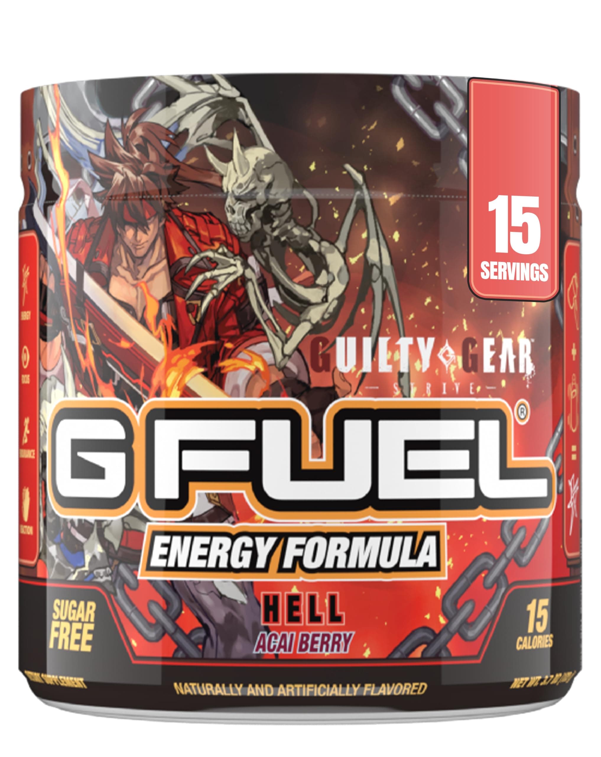 G Fuel Guilty Gear Hell Energy Drink Powder, Pre Workout Caffeine Mix for Gaming, Sugar Free Focus Amino, Vitamin + Antioxidants, 3.7oz (Acai Berry, 15 Servings)
