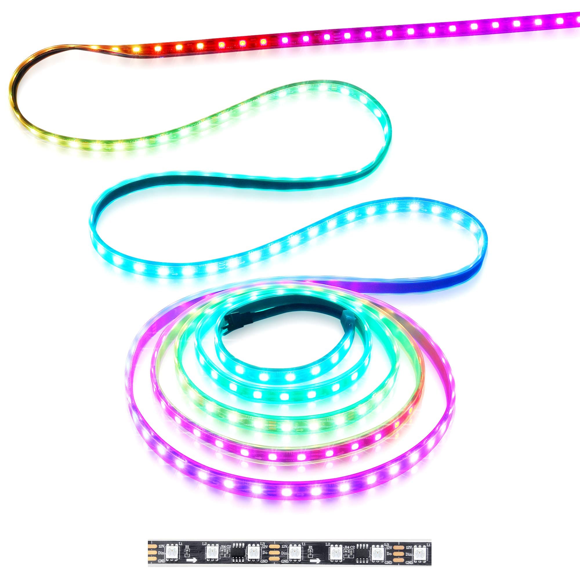 WS2811 Addressable LED Strip Light 5050 RGB 16FT 300 SMD (100 Pixels) Dream Color Waterproof IP67 Black PCB 12V DC