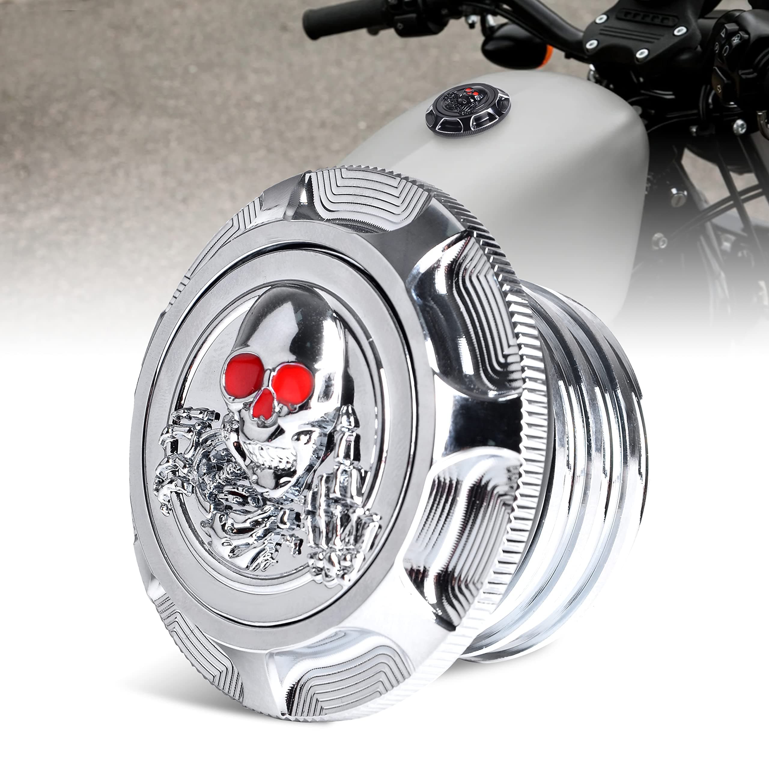 Aluminum Fuel Gas Tank Cover Fuel Tank Gas Cap Compatible with Harley Sportster XL 1200 883 X48 Road King Softail Dyna Touring Right-hand Thread,Non Vented (Chrome A)