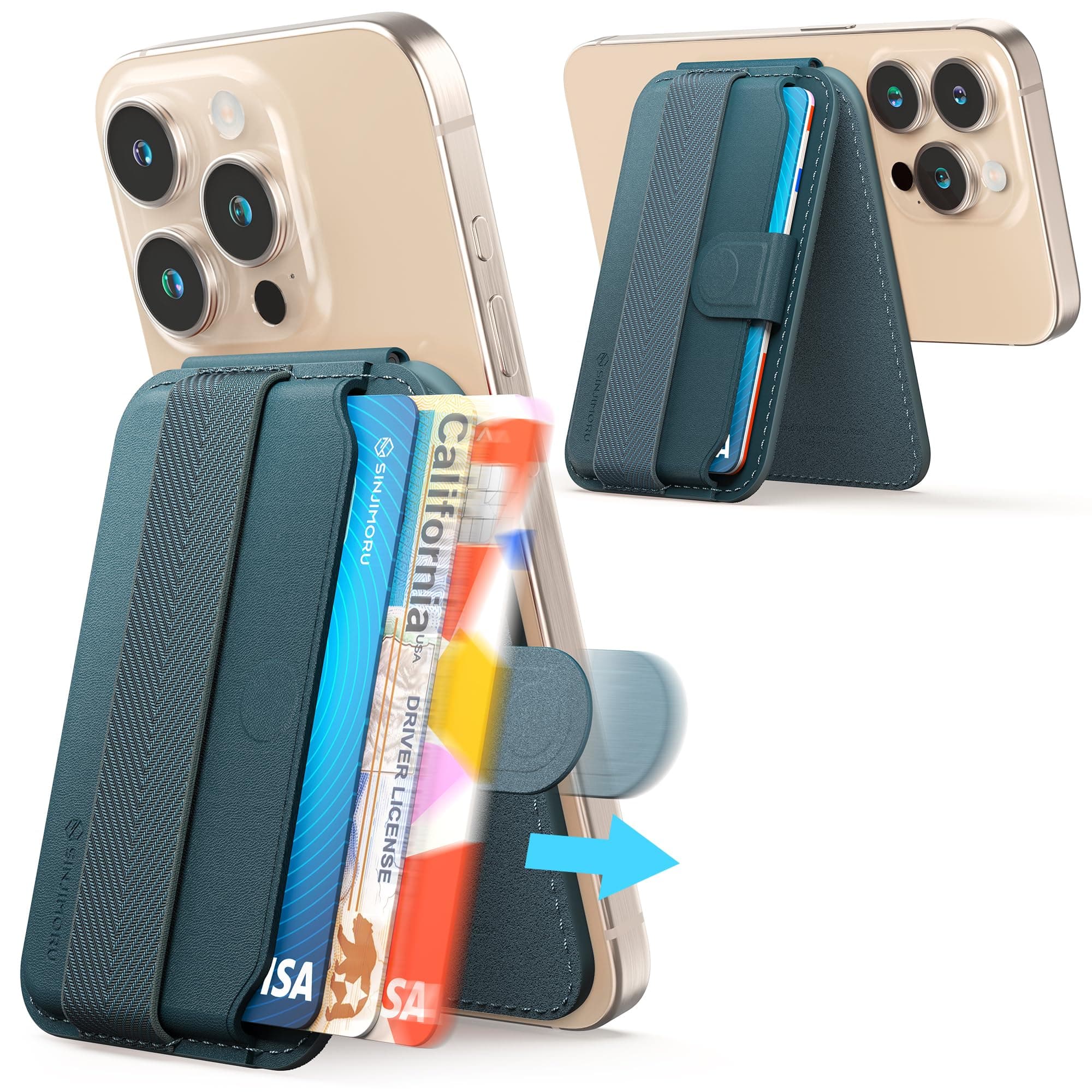 Magnetic Wallet for iPhone, Phone Wallet with Adjustable Stand, Compatible with MagSafe, Marine Blue