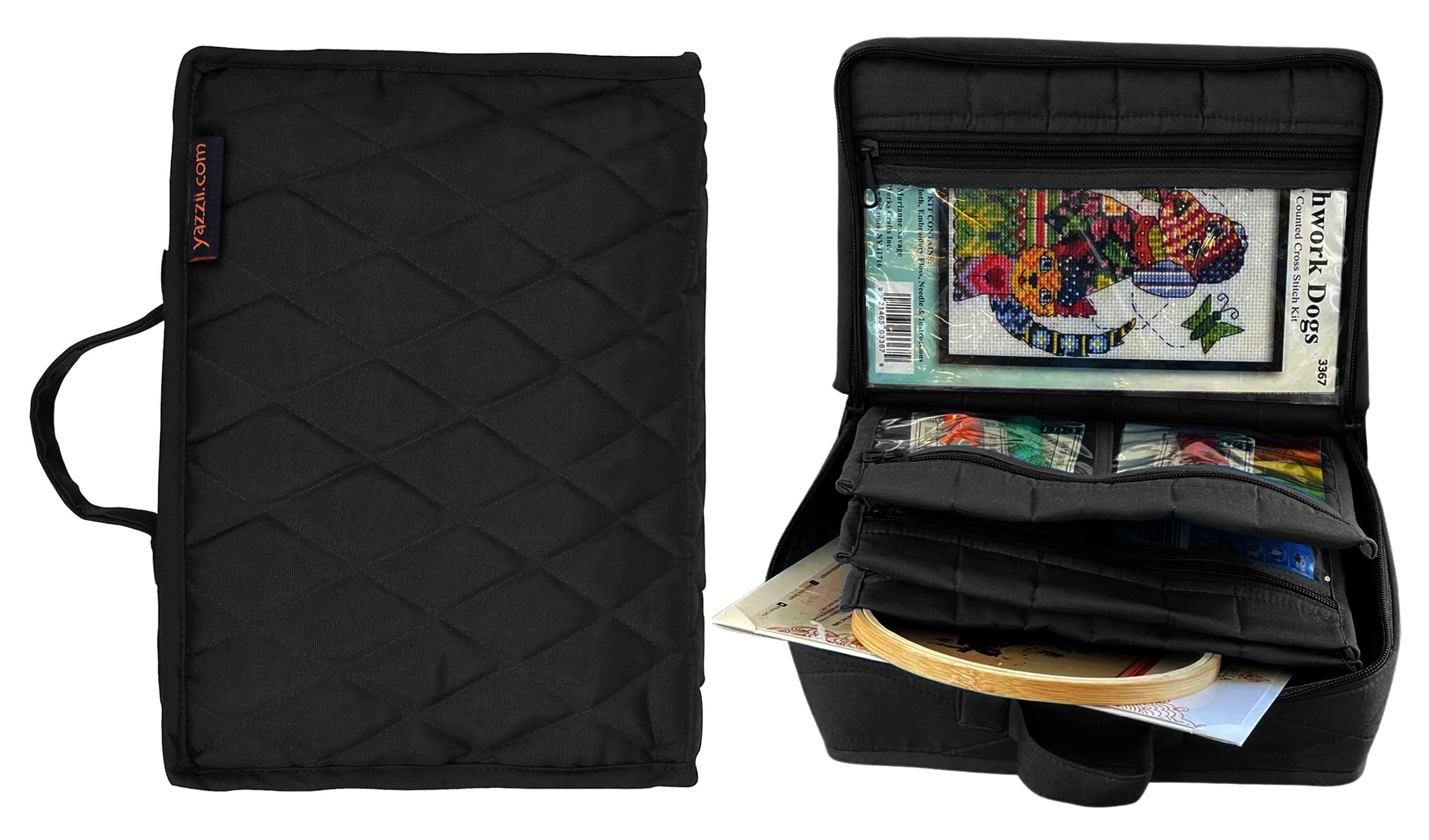 Yazzii Original Craft Organizer Tote Bag - Portable Storage Bag Organizer - Multipurpose Storage Organizer for Crafts, Cosmetics & Jewelry. Black