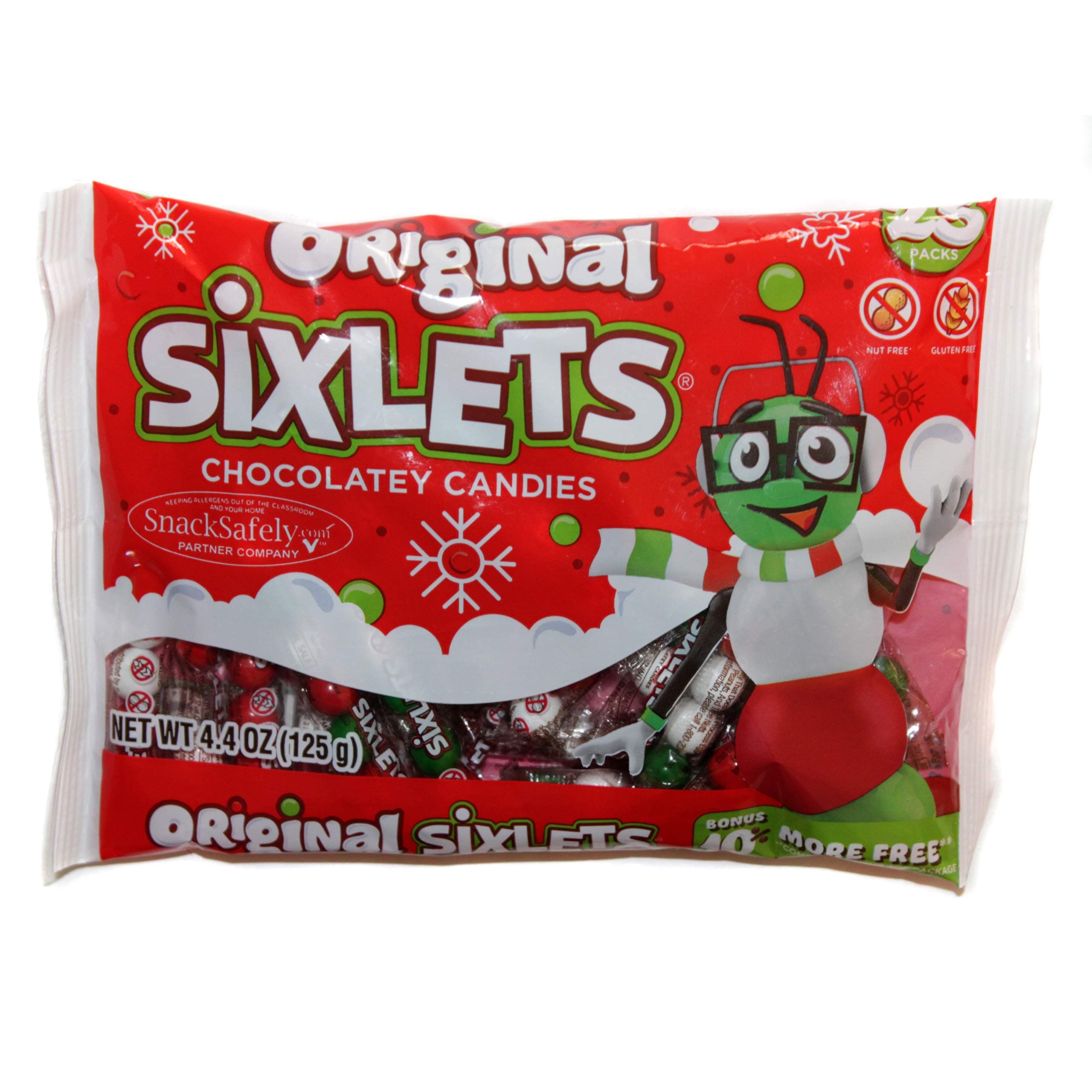 SweetWorks (1) bag Original Sixlets Chocolatey Candy - Holiday/Christmas Edition - 25 Individually Wrapped Packets per bag - Gluten Free & Nut Free - Net Wt. 4.4 oz / 125 g