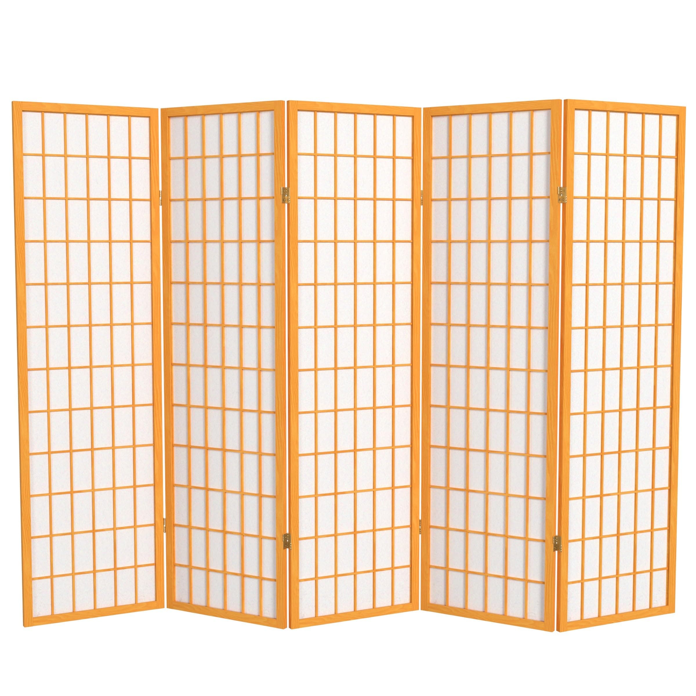 Oriental Furniture 5 ft. Tall Window Pane Shoji Screen - Honey - 5 Panels