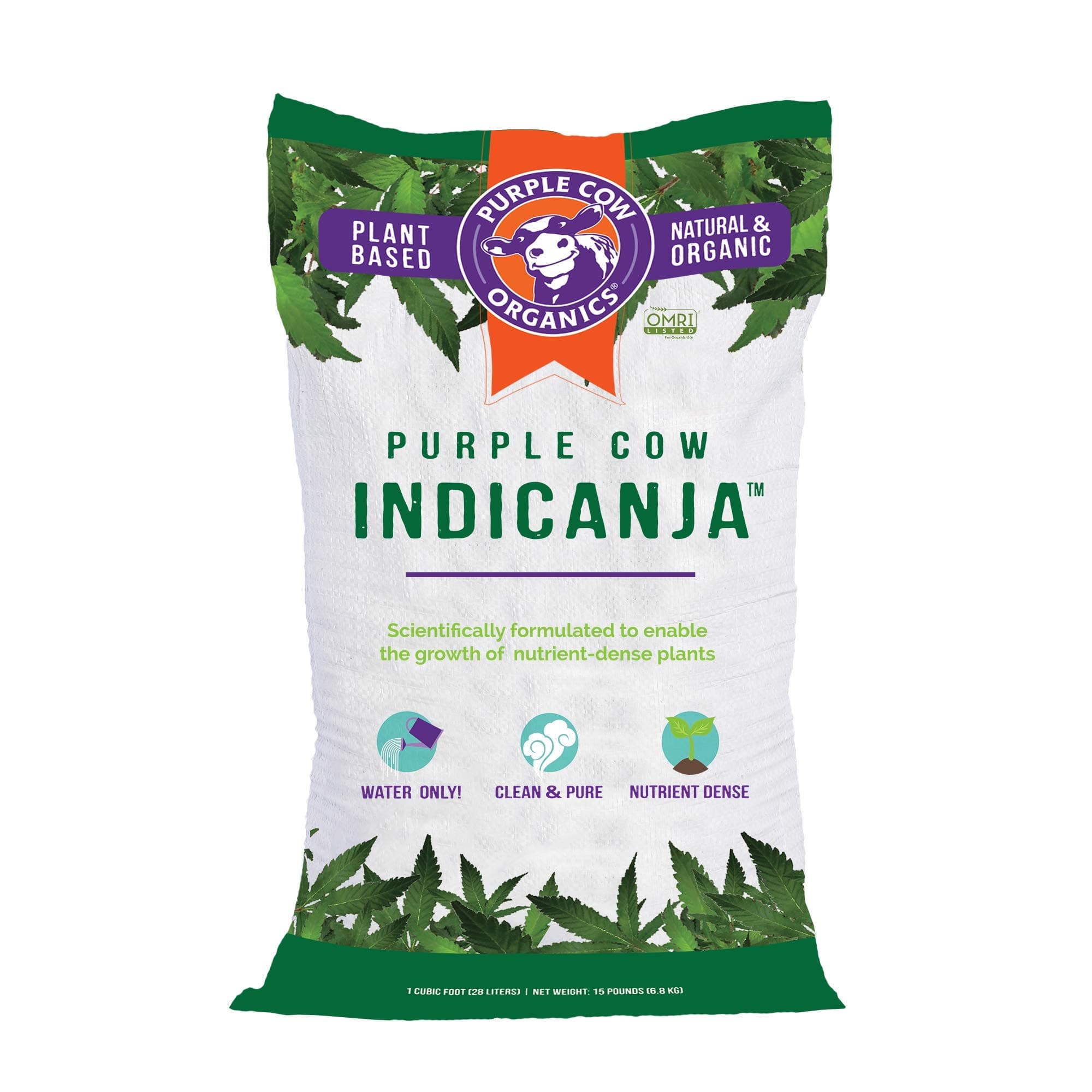 Purple Cow Organics IndiCanja Naturally Organic Indoor Living Plant Based Compost Soil for Increased Plant Health and Biodiversity, 1 Cubic Foot Bag