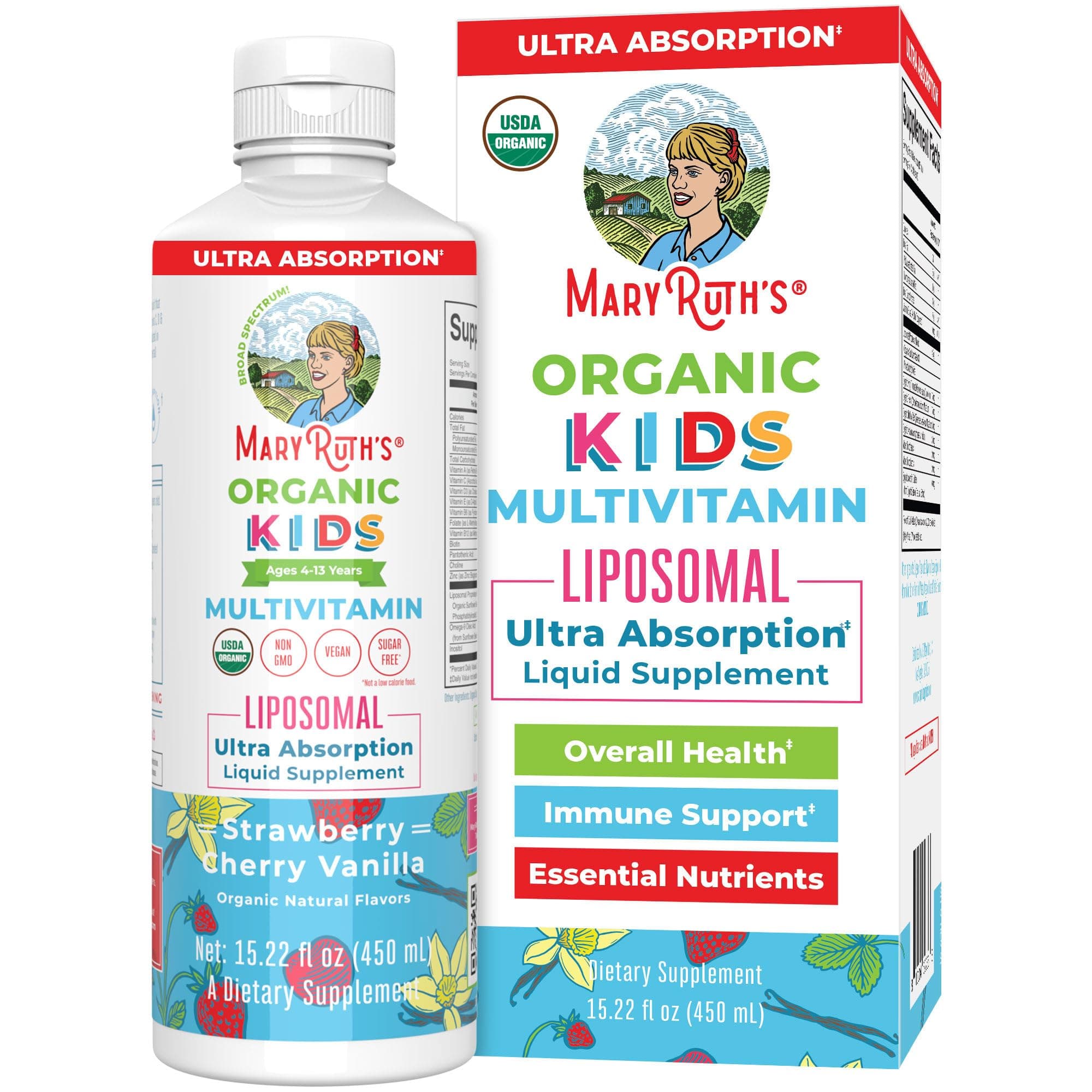 MaryRuth Organics Kids Multivitamin Liposomal | Vegan, Sugar-Free Vitamins for Kids | Ages 4+ | 2 Month Supply | 15.22 Fl Oz